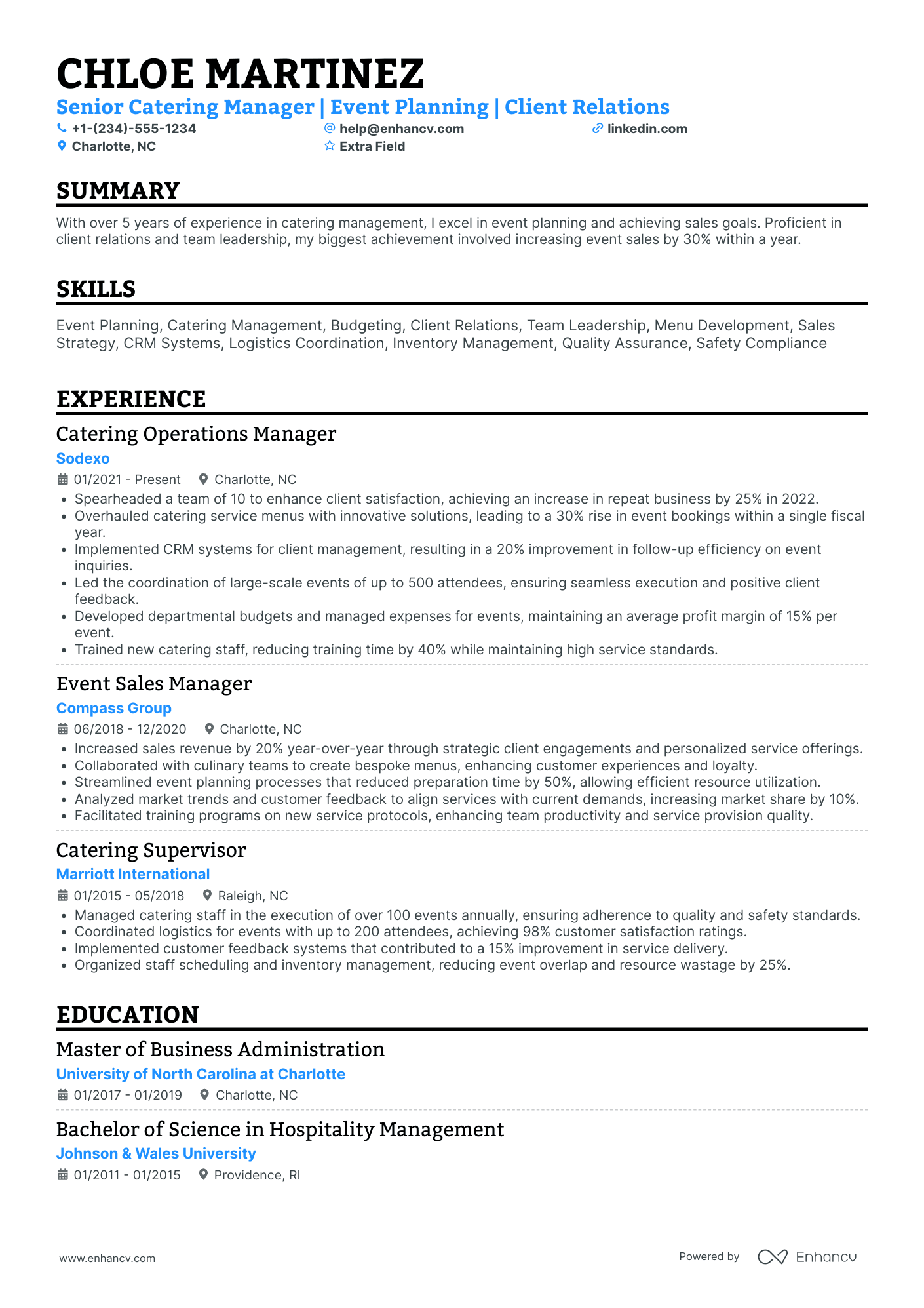 Catering Sales Director Resume Example