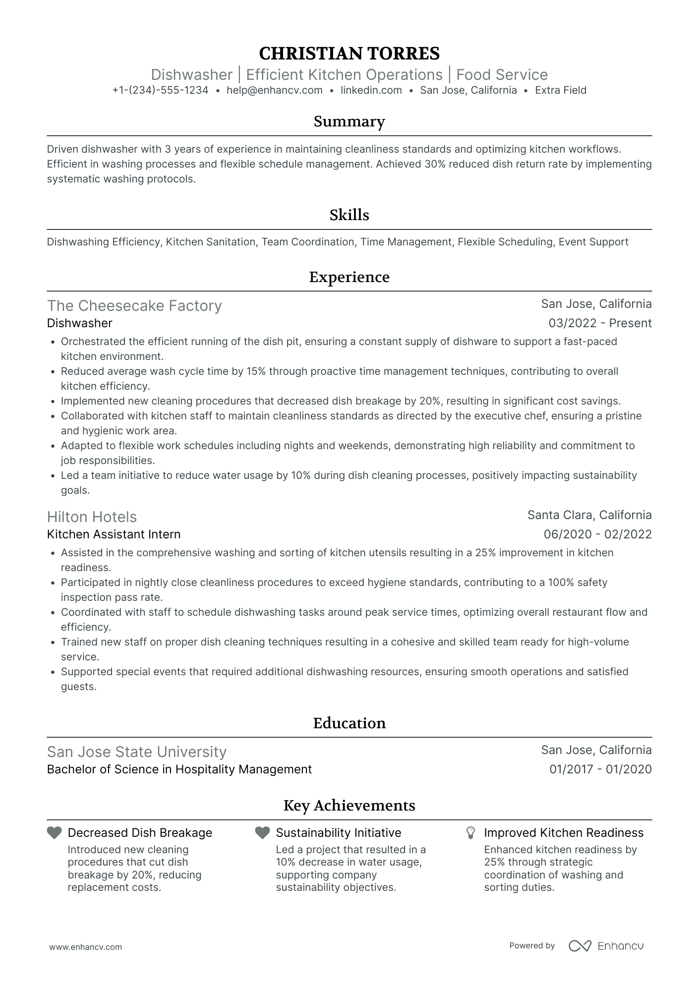 Junior Dishwasher Resume Example