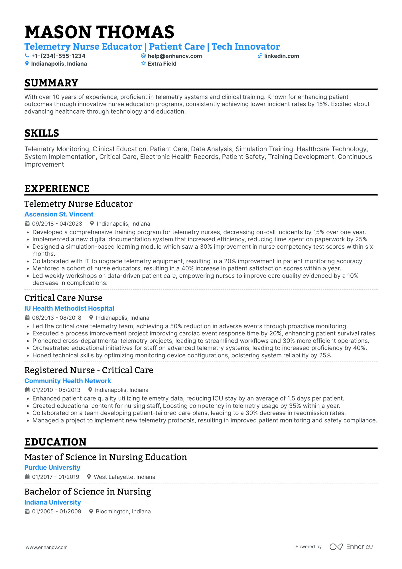 Telemetry Nurse Educator Resume Example