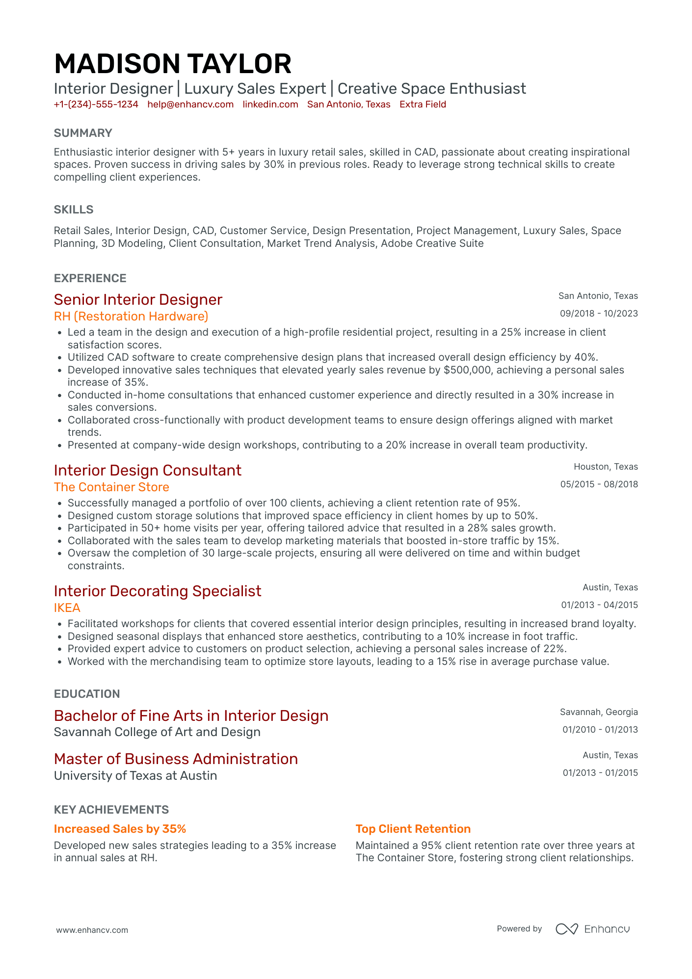 Retail Interior Designer Resume Example