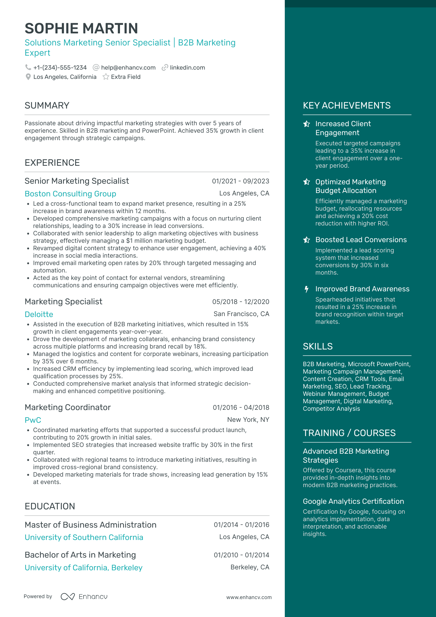 MBA Marketing Specialist Resume Example