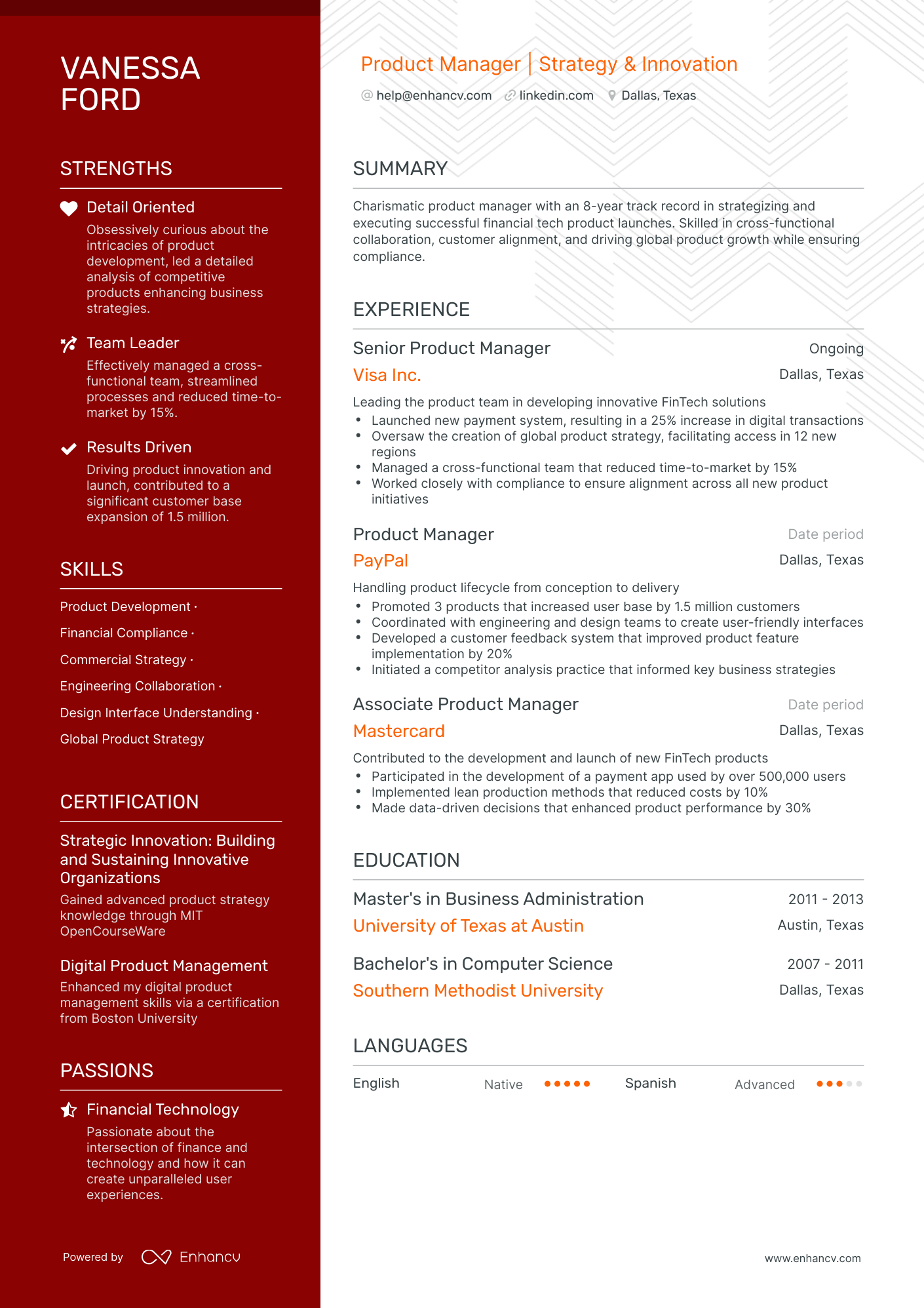 Senior Product Manager Resume Example