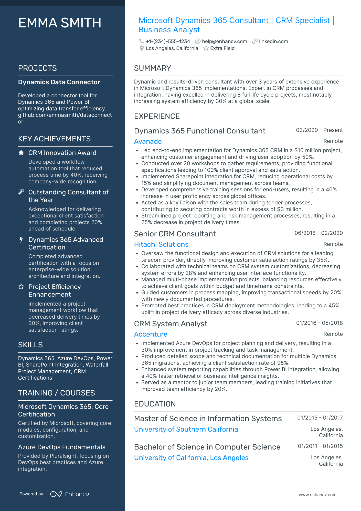 Microsoft Dynamics 365 Consultant Resume Example