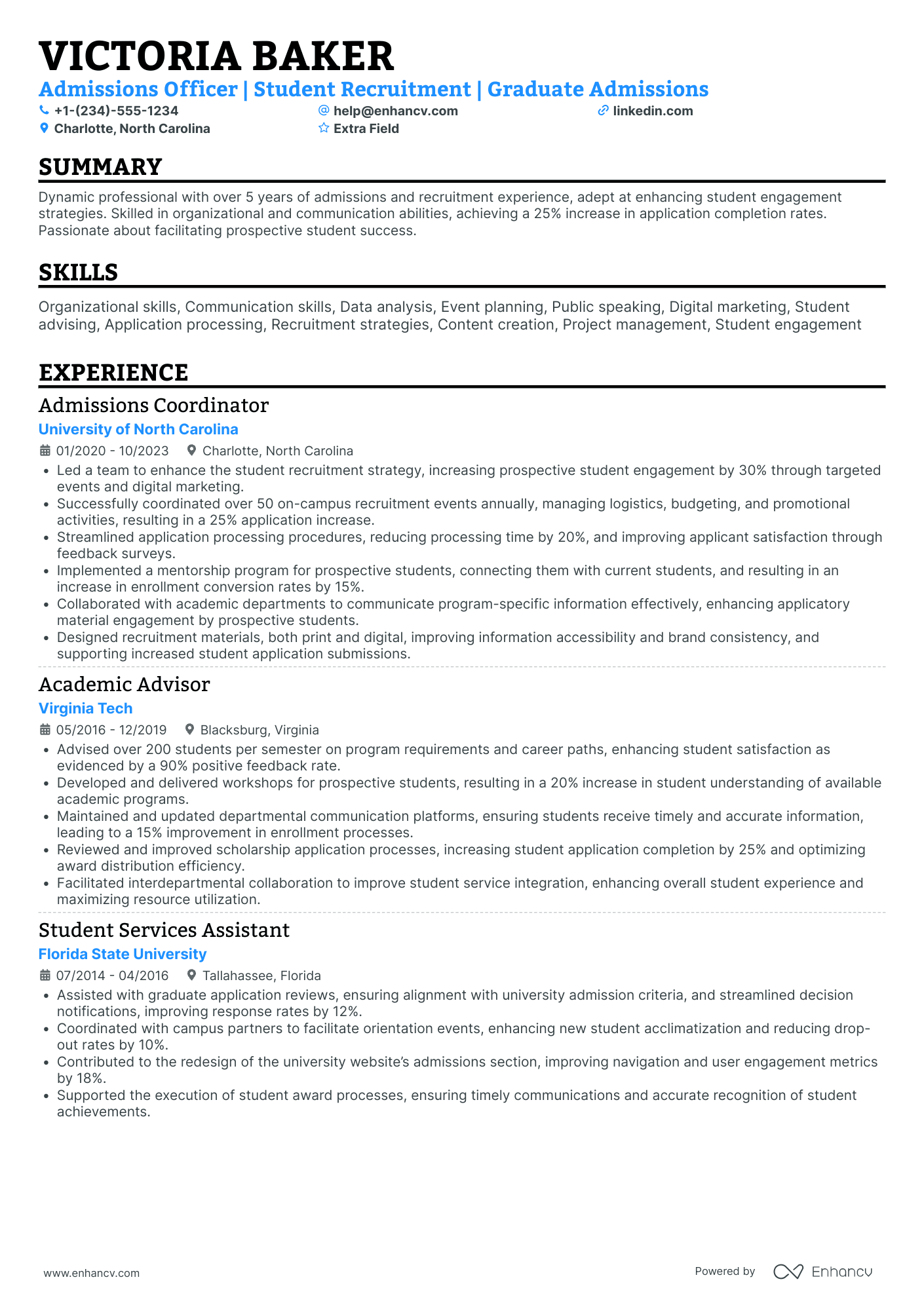 College Recruitment Officer Resume Example