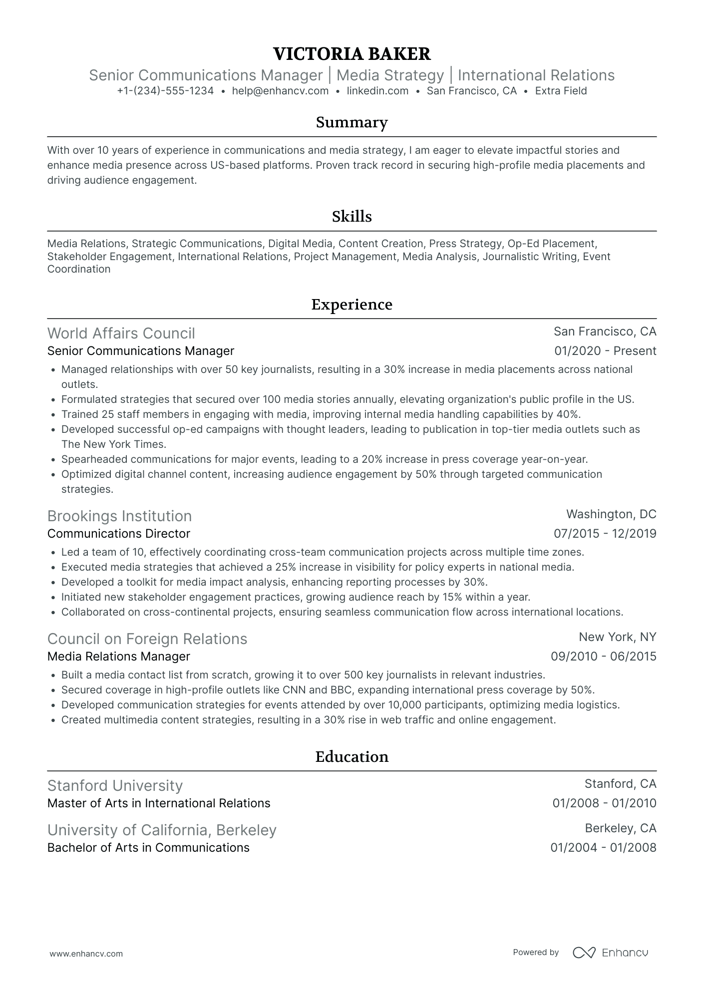 Foreign Correspondent Journalist Resume Example