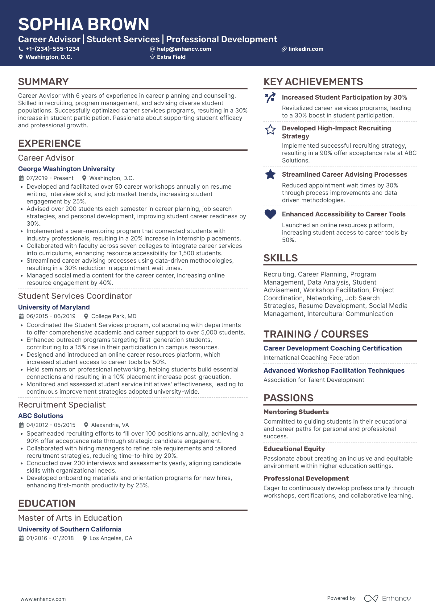 Career Change Advisor Resume Example