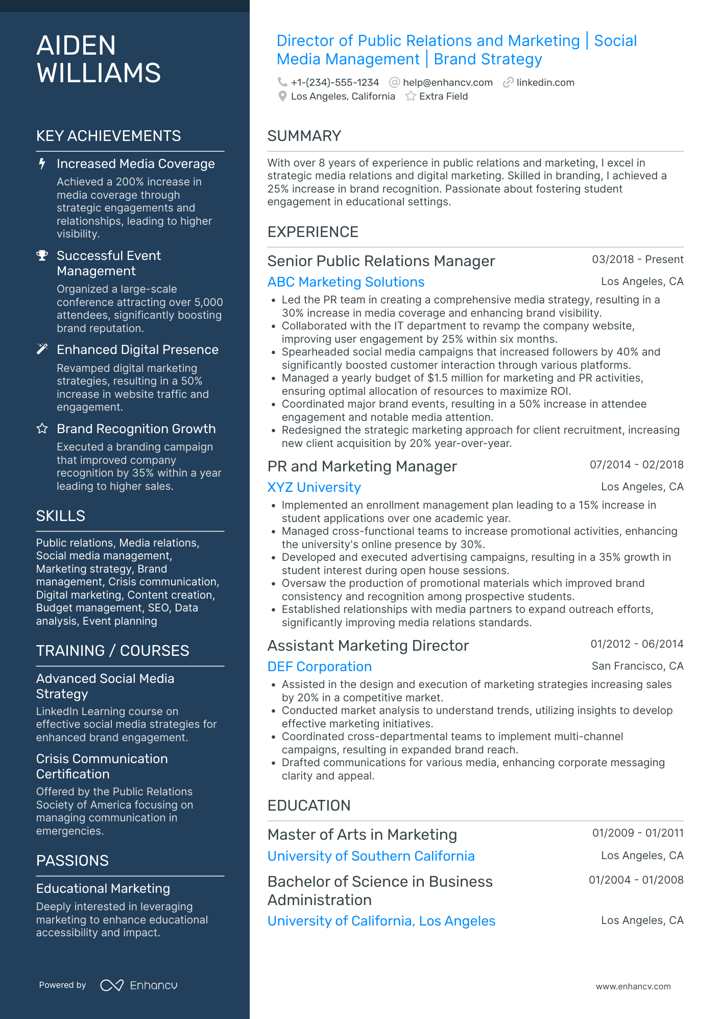 Director of Public Relations Resume Example