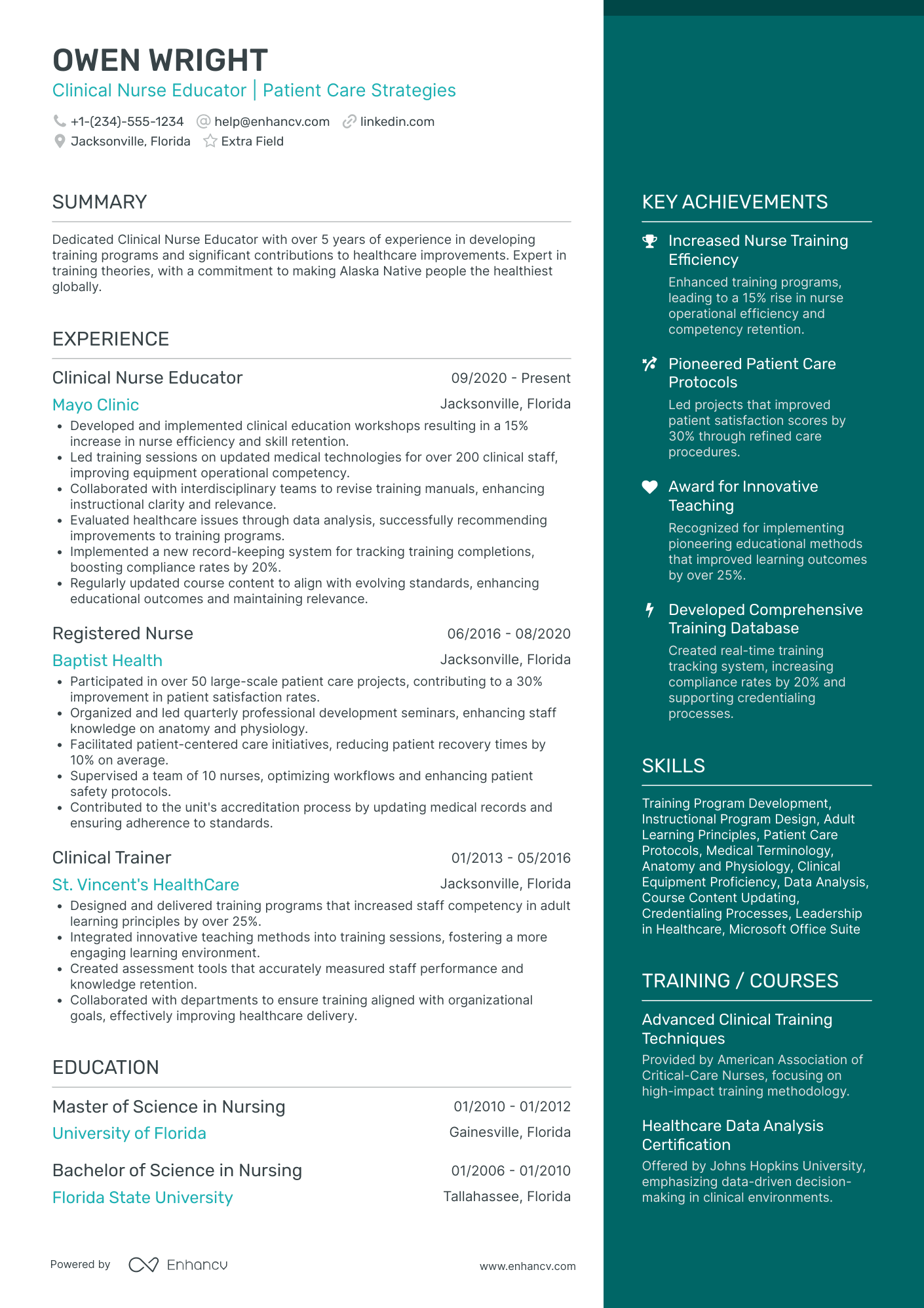 Pediatric Nurse Educator Resume Example