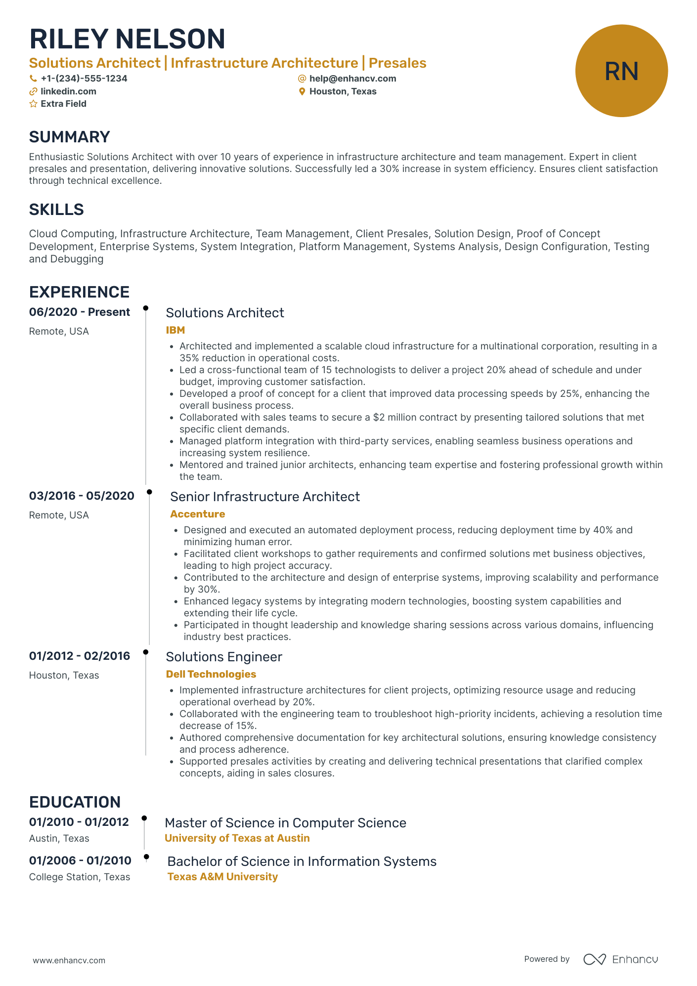 Infrastructure Architect Resume Example