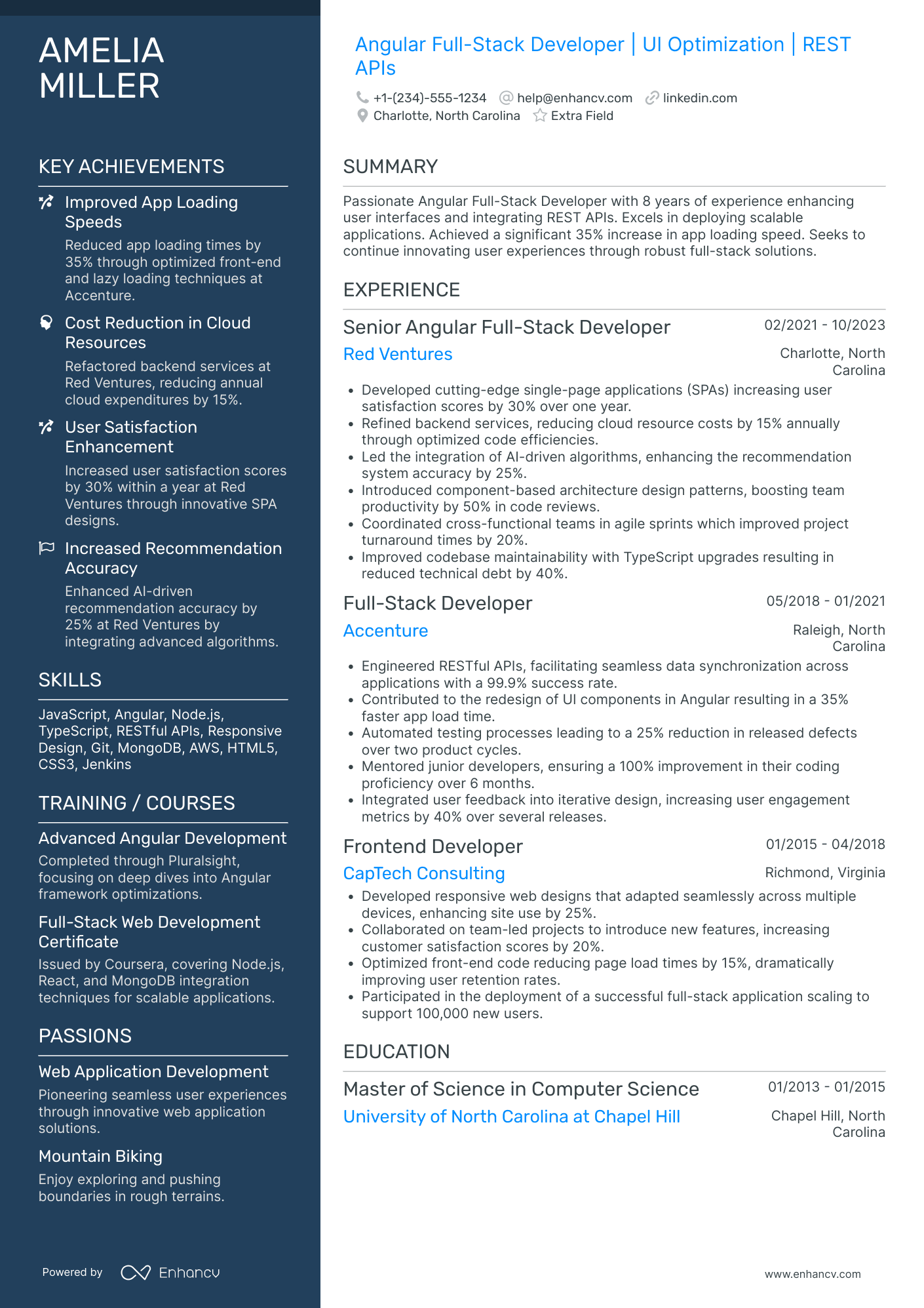 Angular Full Stack Developer Resume Example