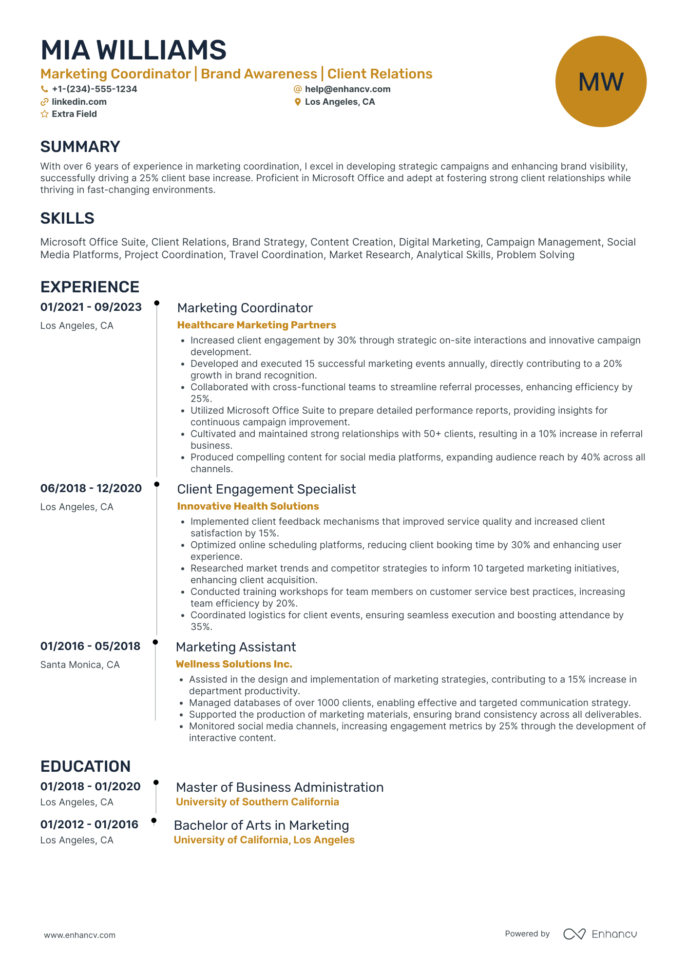 Field Marketing Coordinator Resume Example