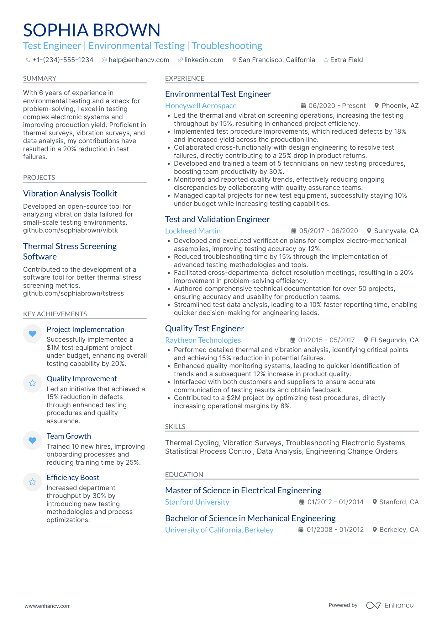 Environmental Test Engineer Resume Example