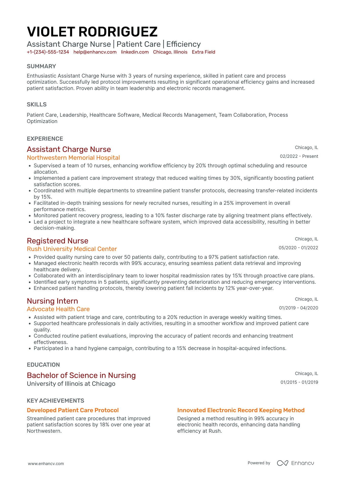 Assistant Charge Nurse Resume Example