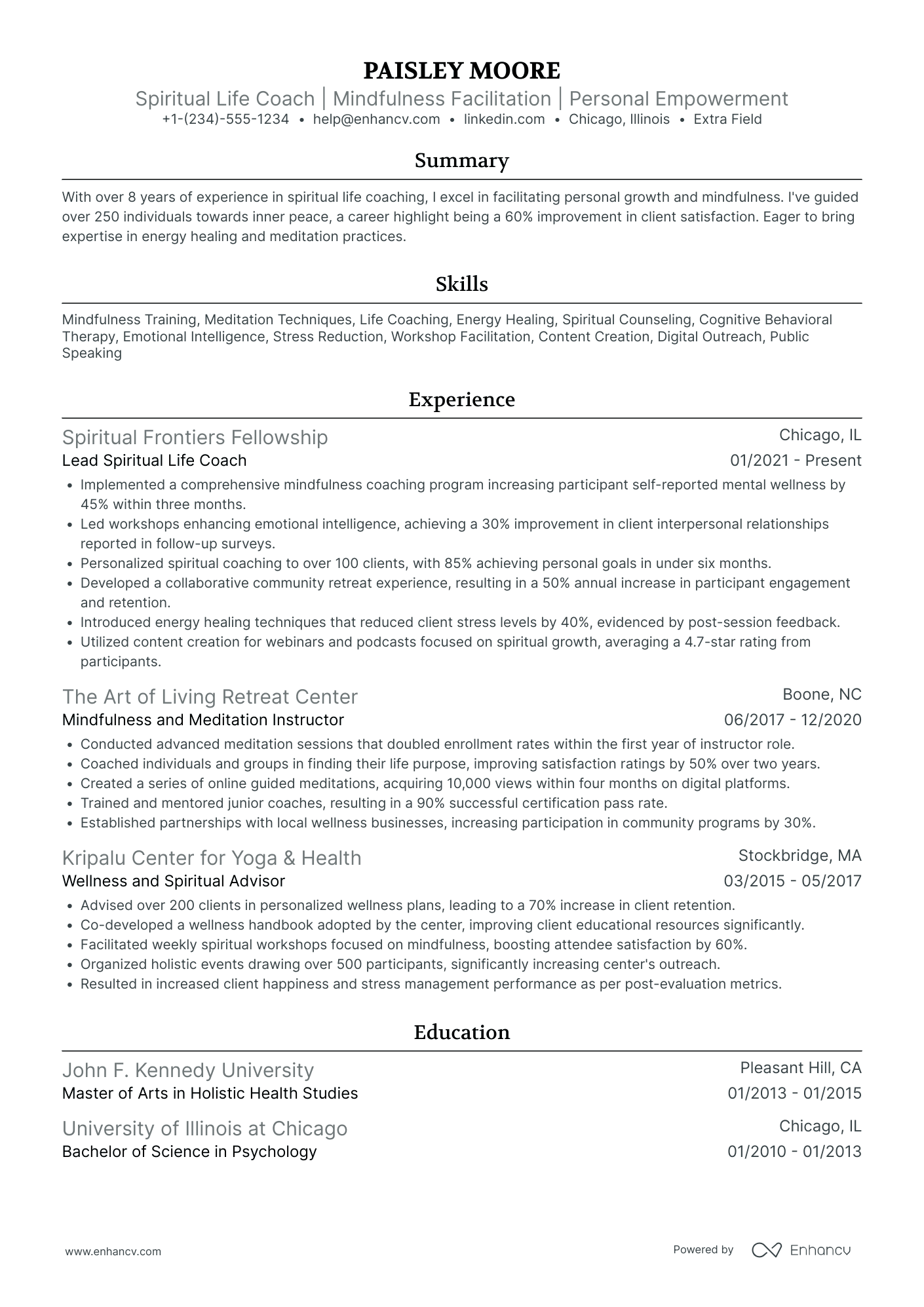 Spiritual Life Coach Resume Example