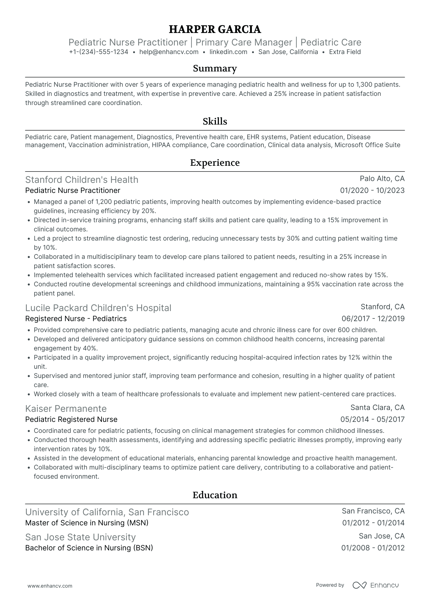 Pediatric Nurse Practitioner (PNP) Resume Example