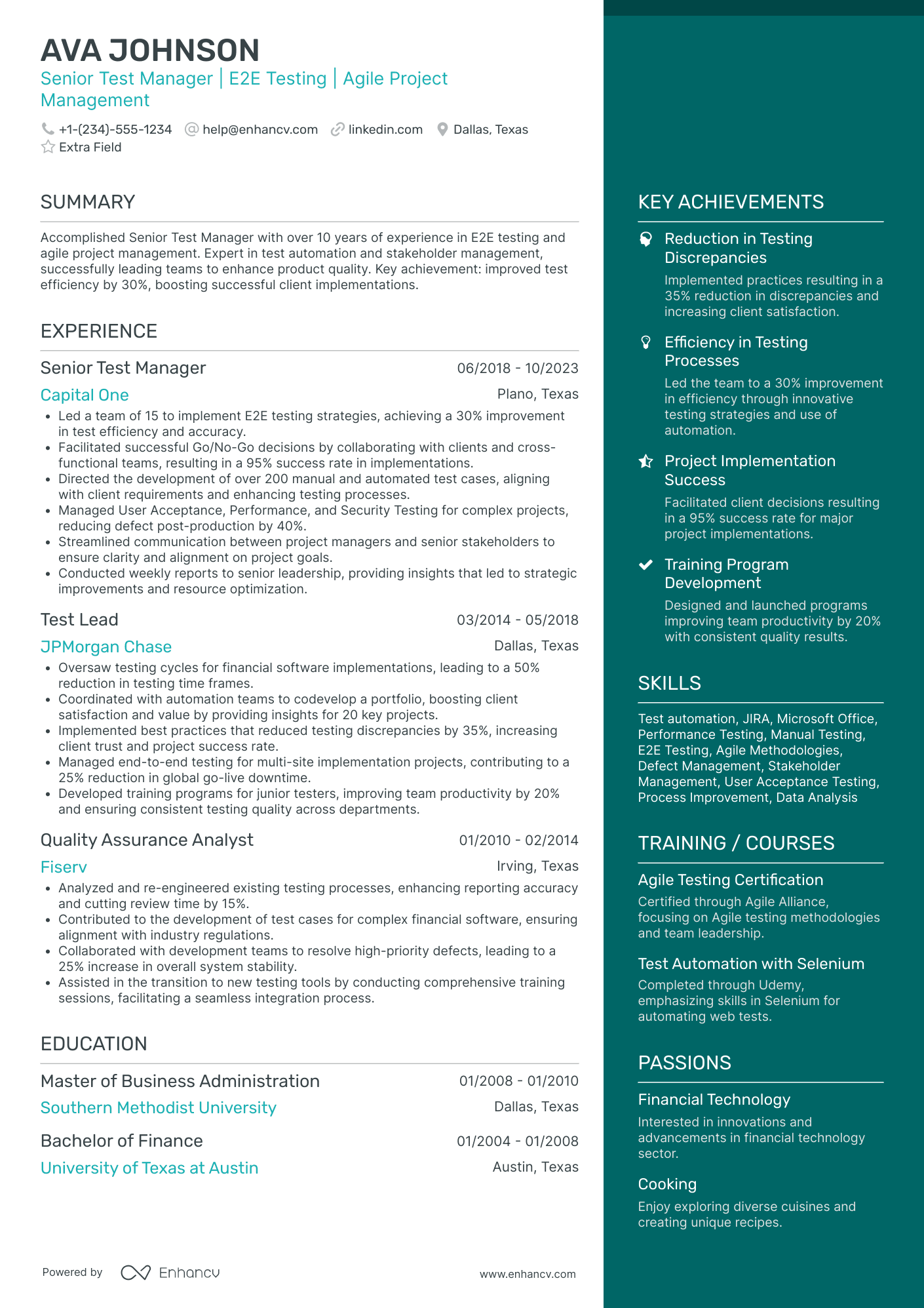 Senior Manual Tester Resume Example