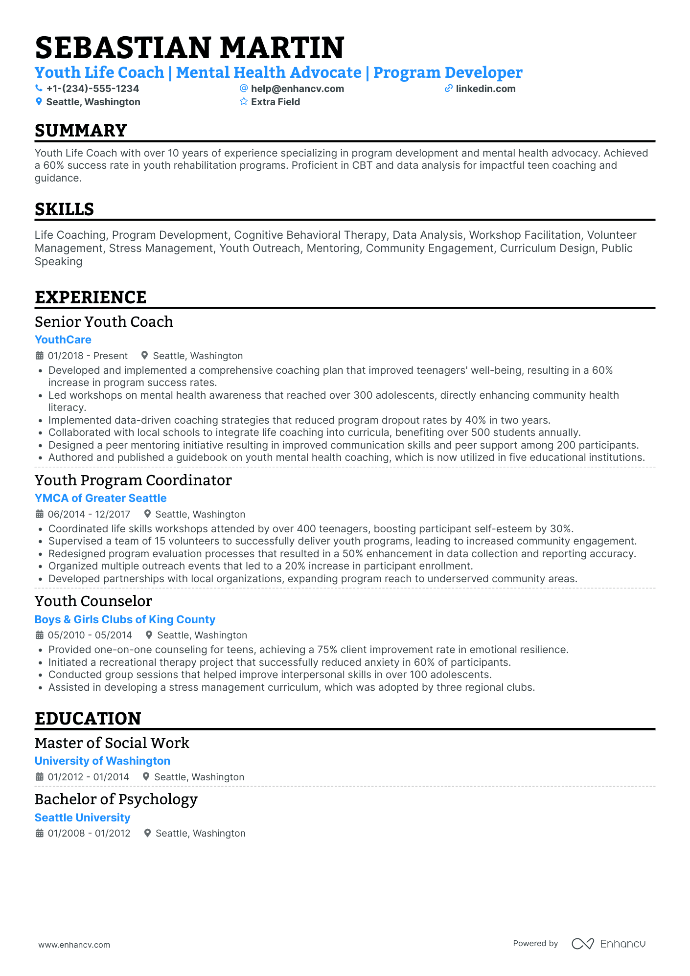 Youth Life Coach Resume Example