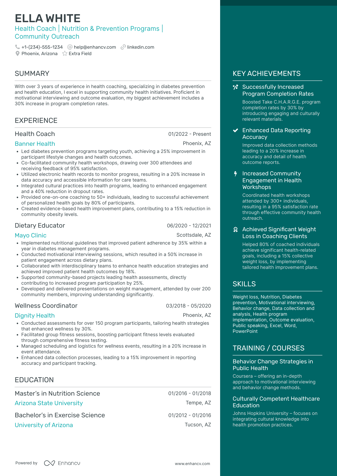 Entry Level Health Coach Resume Example