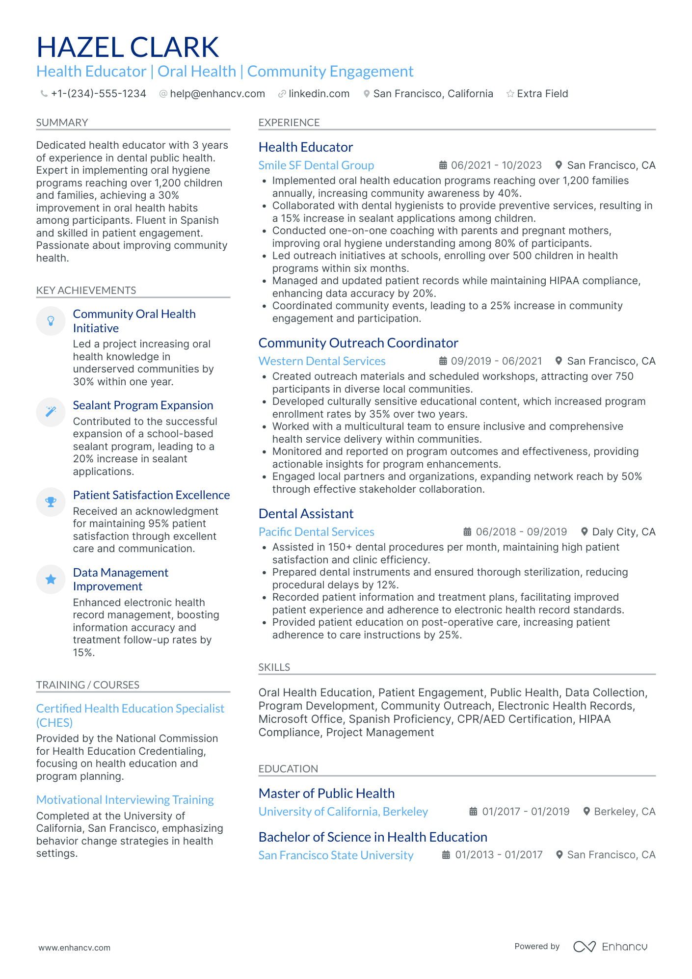 Dental Hygienist Educator Resume Example