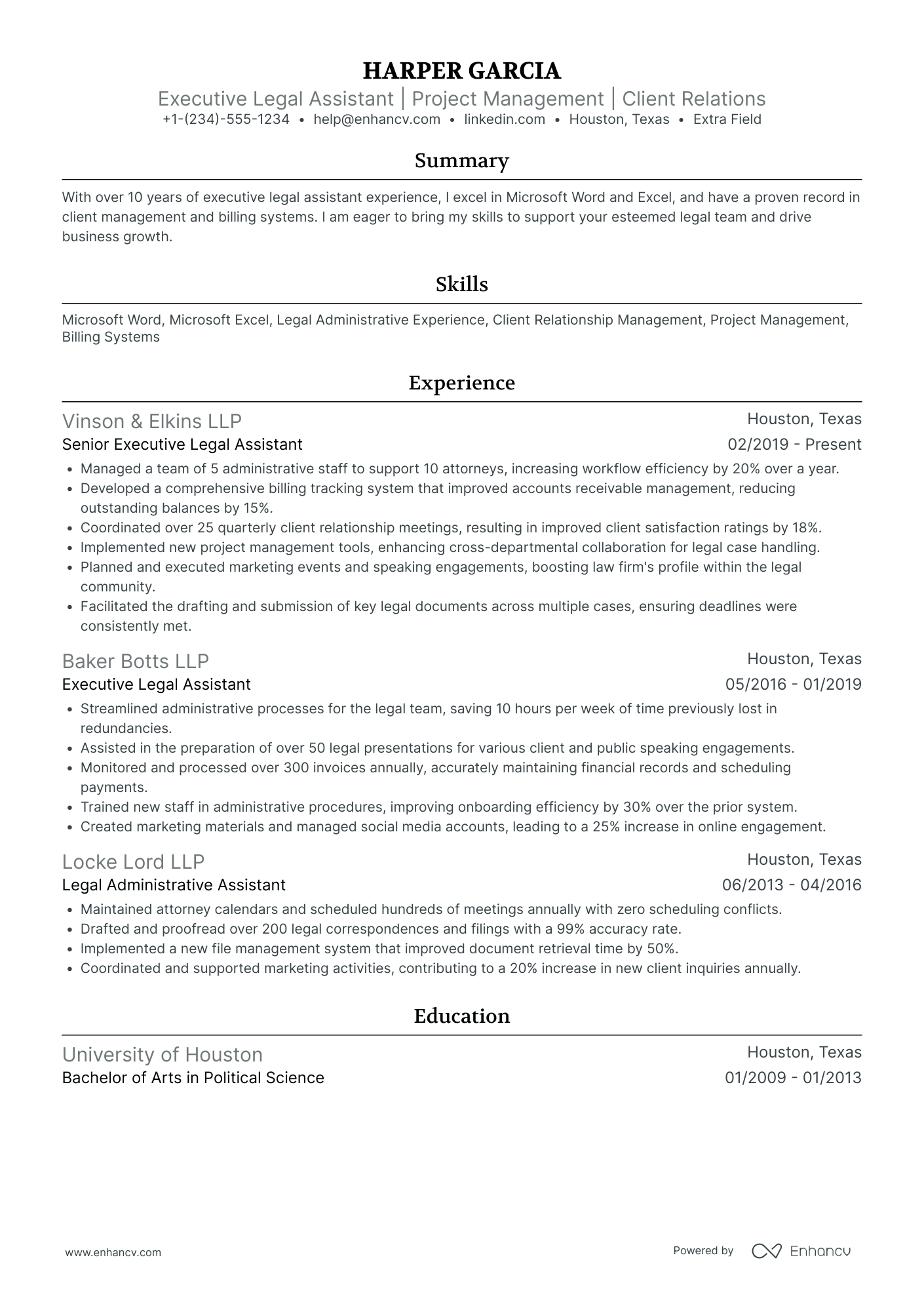 Chief Legal Assistant Resume Example