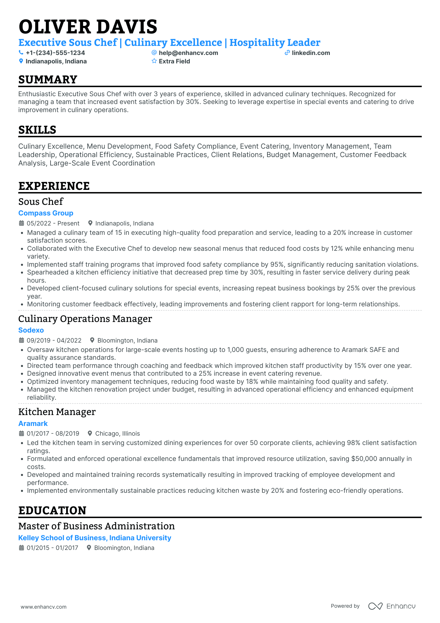 Executive Sous Chef Resume Example