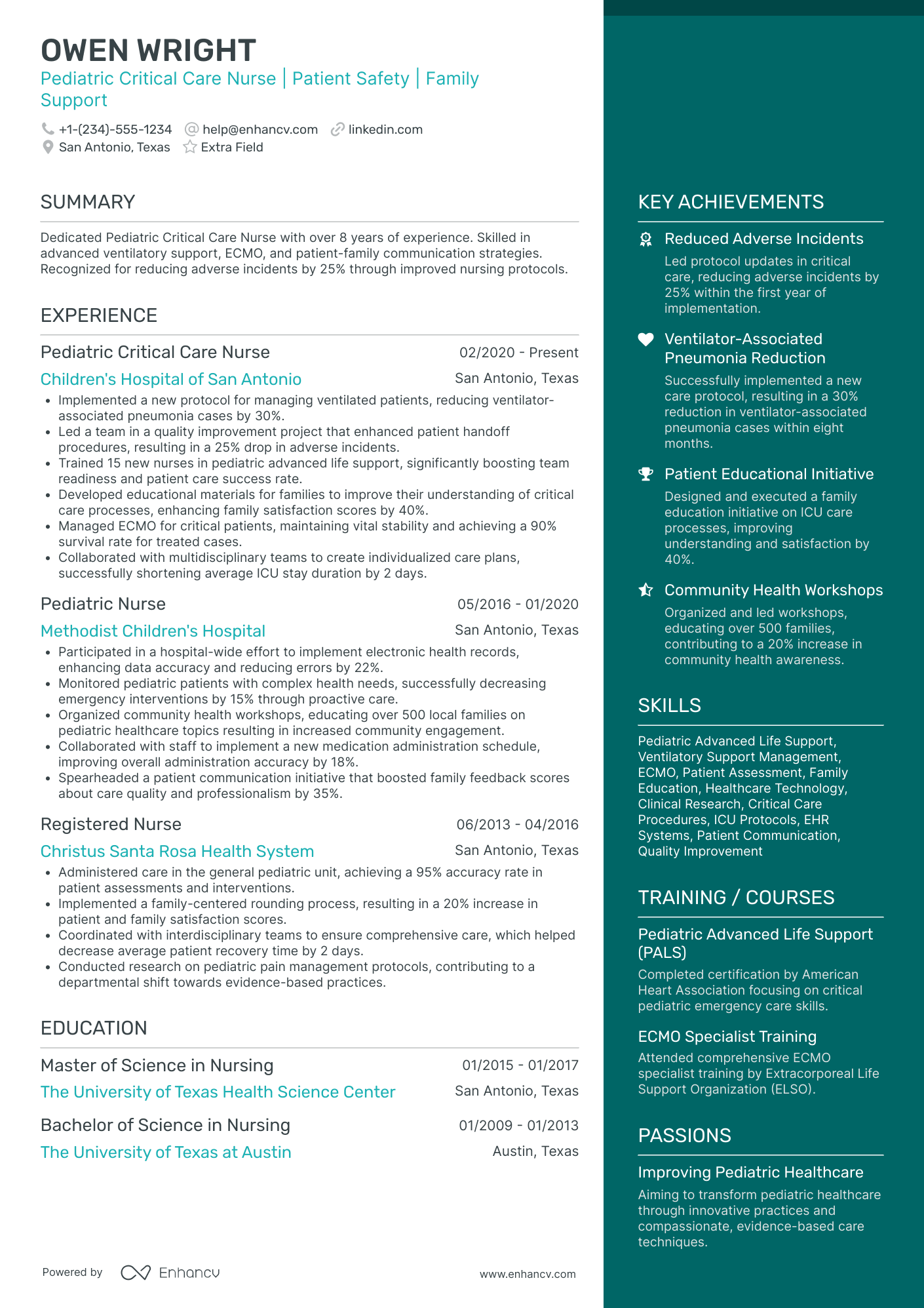 Pediatric Critical Care Nurse Resume Example