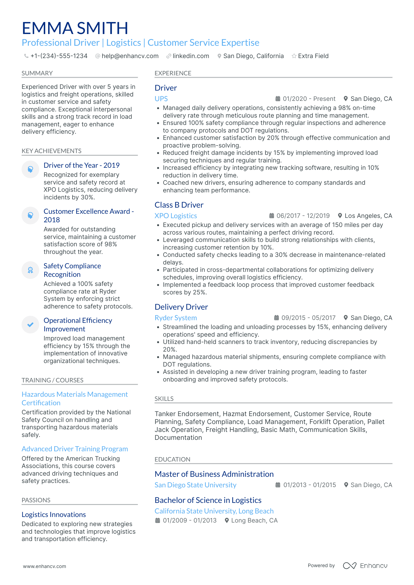 FedEx Freight Driver Resume Example