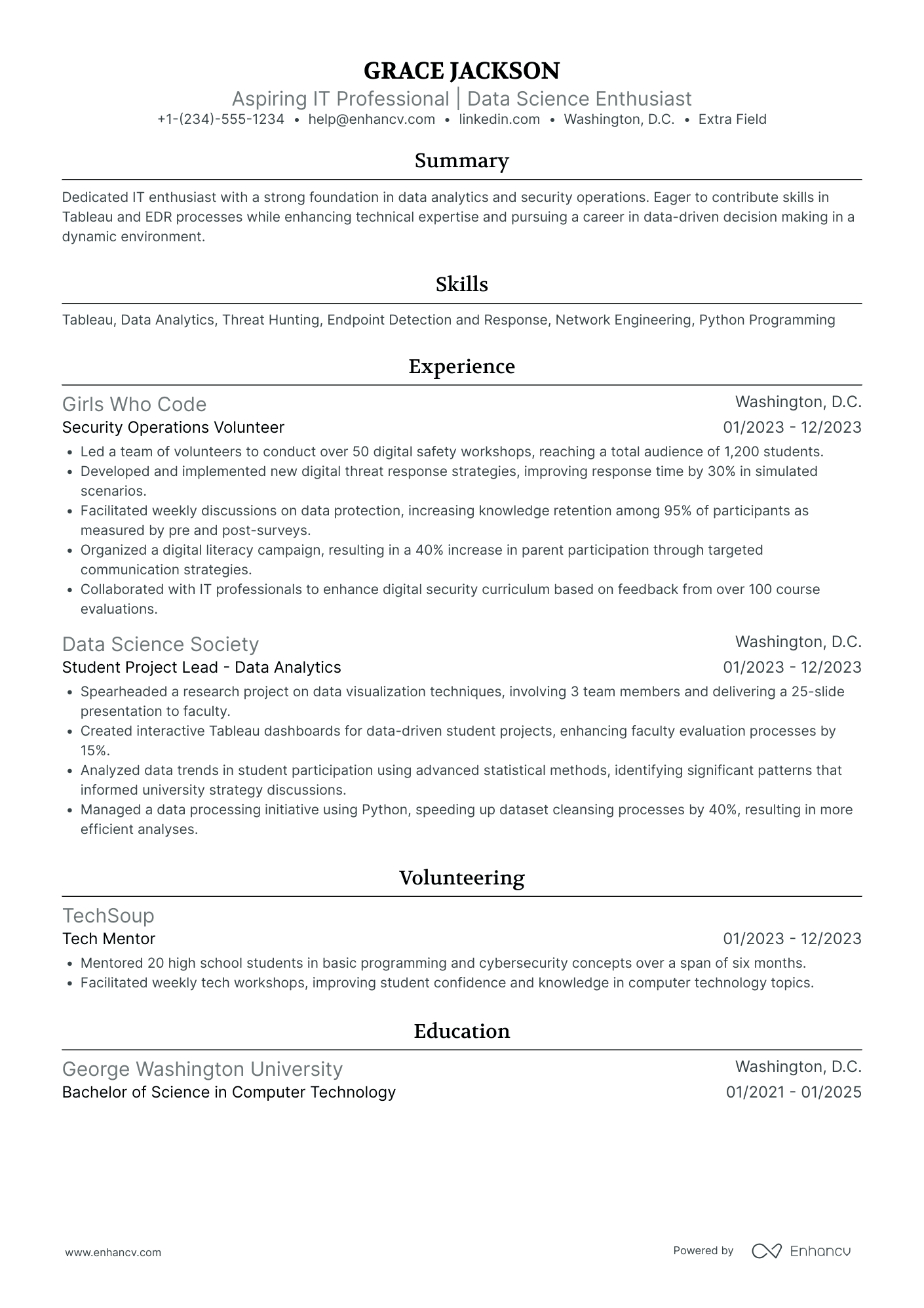 IT Operations Intern Resume Example