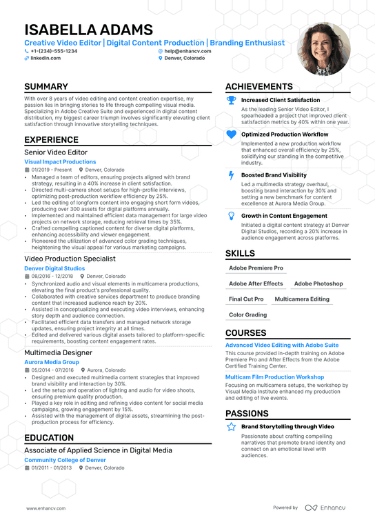 Assistant Video Editor Resume Example