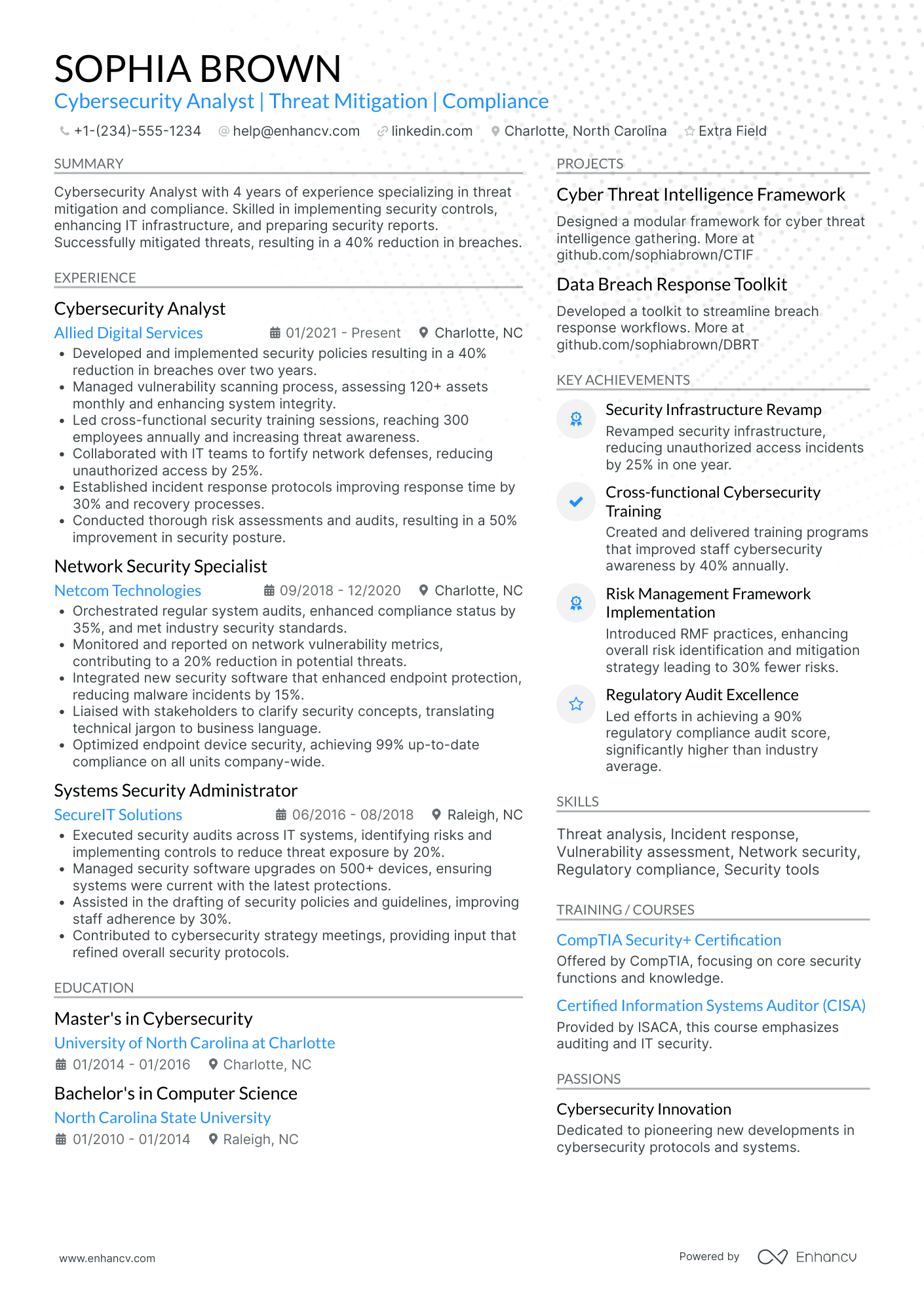 Cyber Security Application Analyst Resume Example