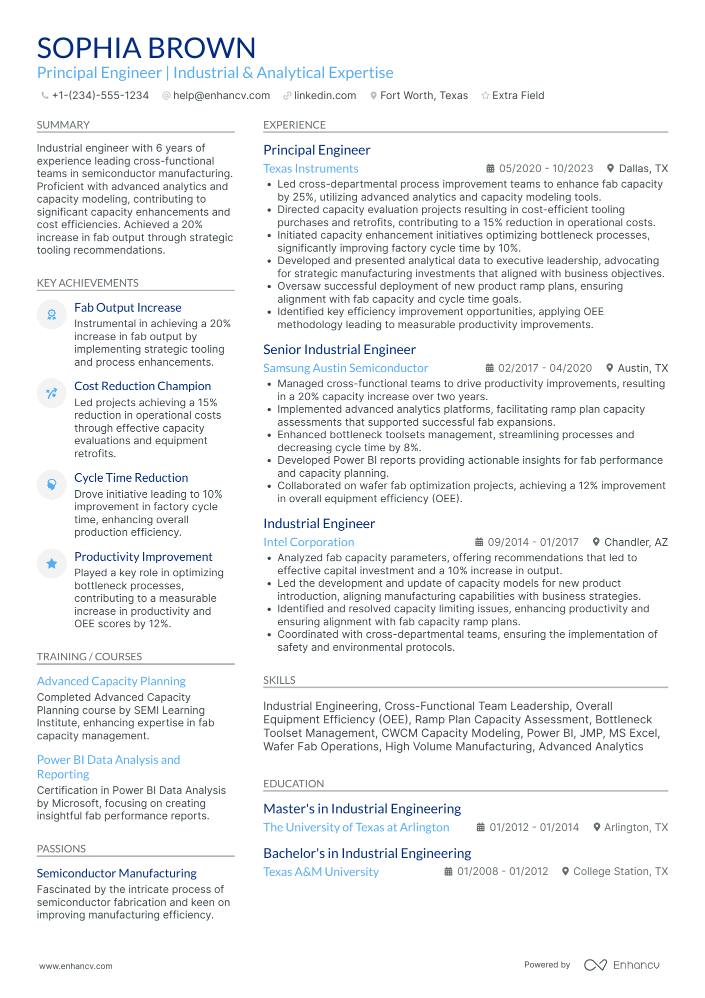 Principal Industrial Engineer Resume Example