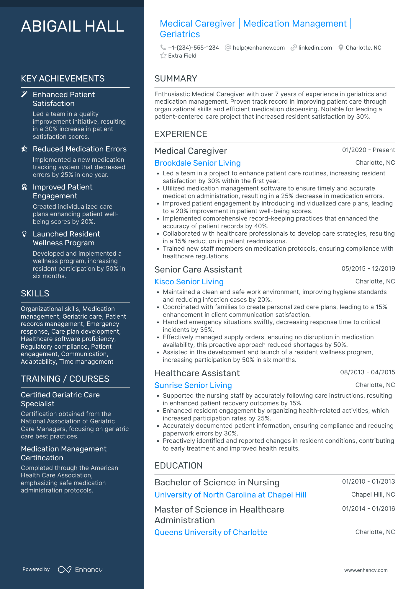 Medical Caregiver Resume Example