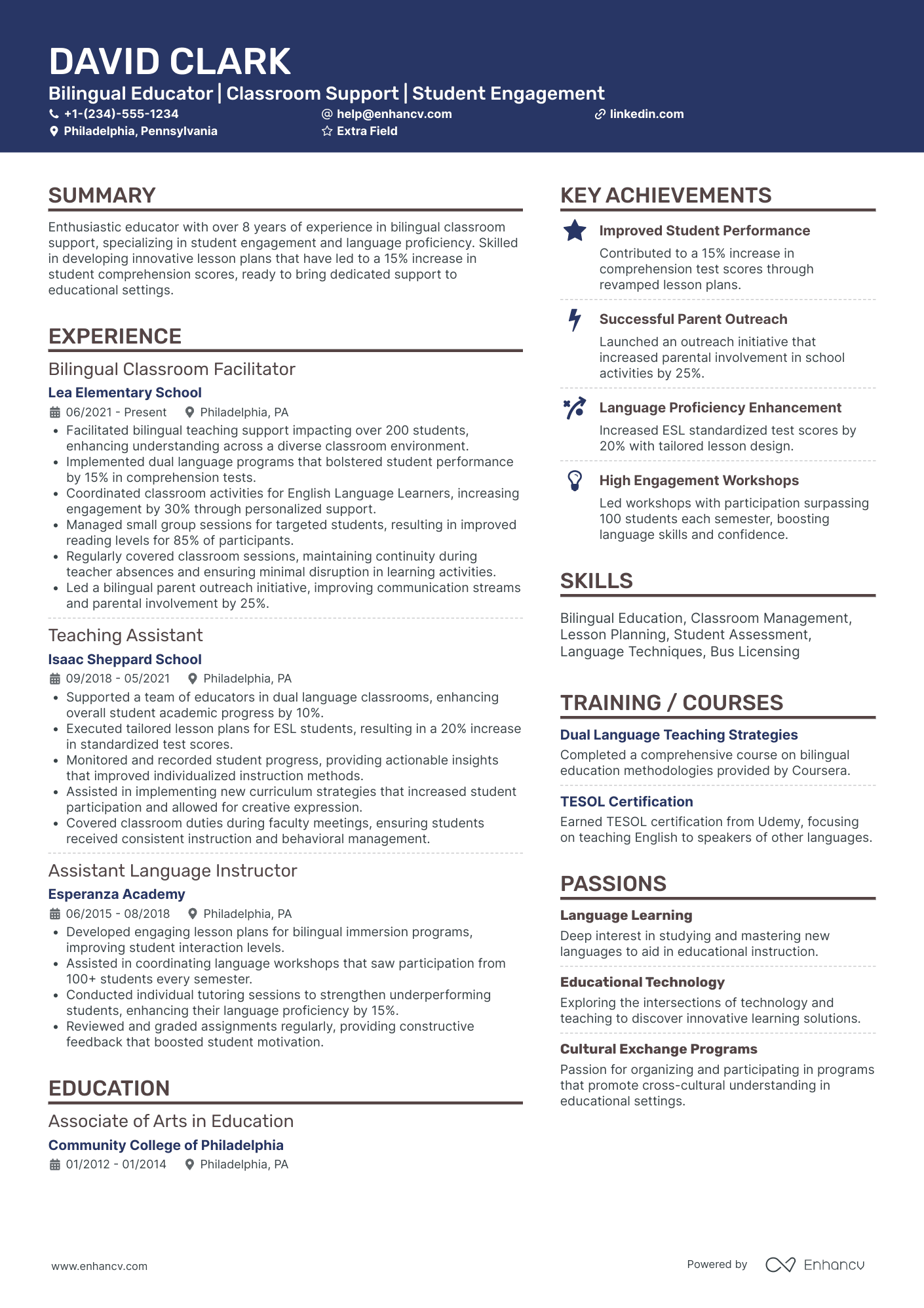 Bilingual Teacher Assistant Resume Example