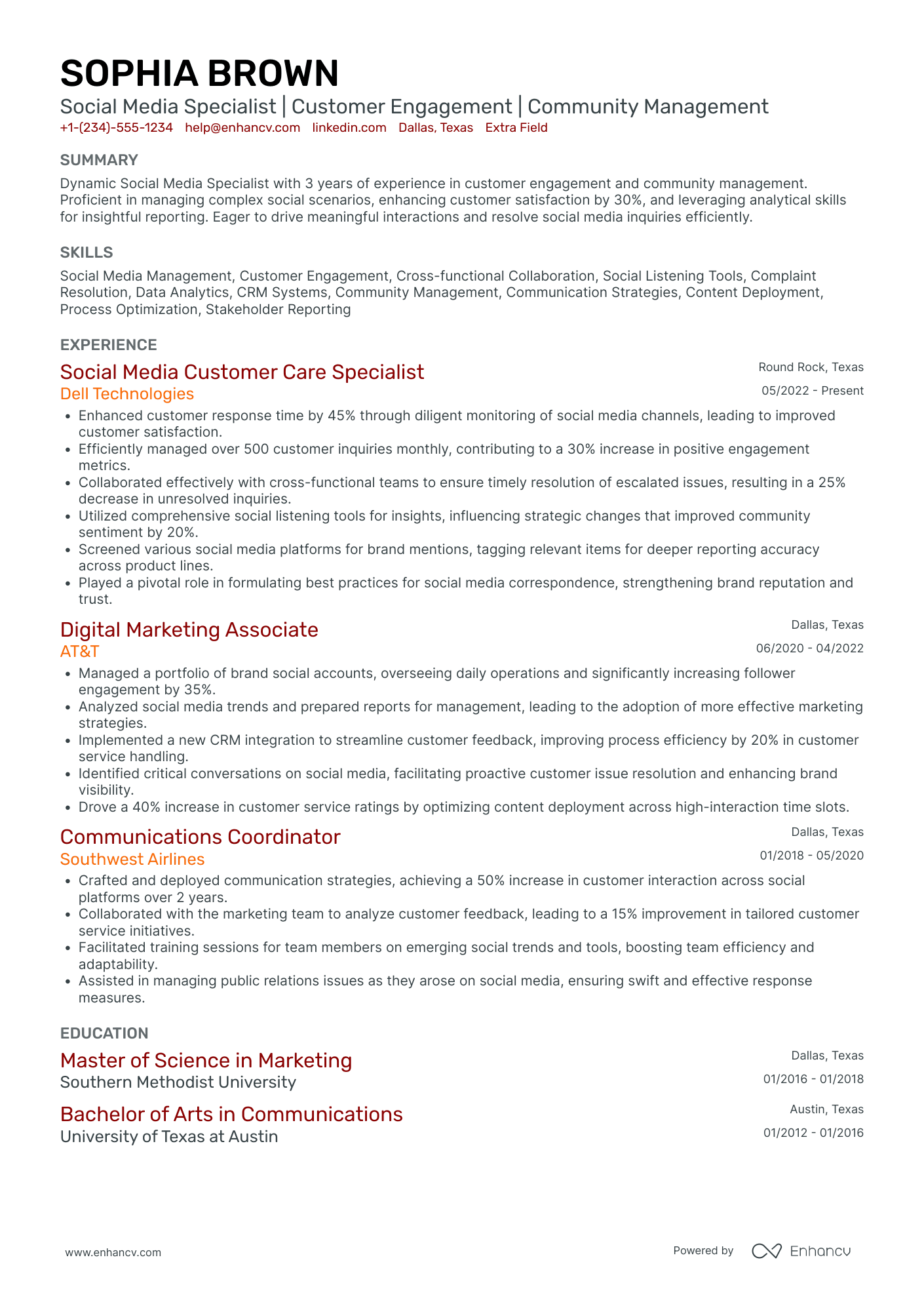 Social Media Customer Service Specialist Resume Example