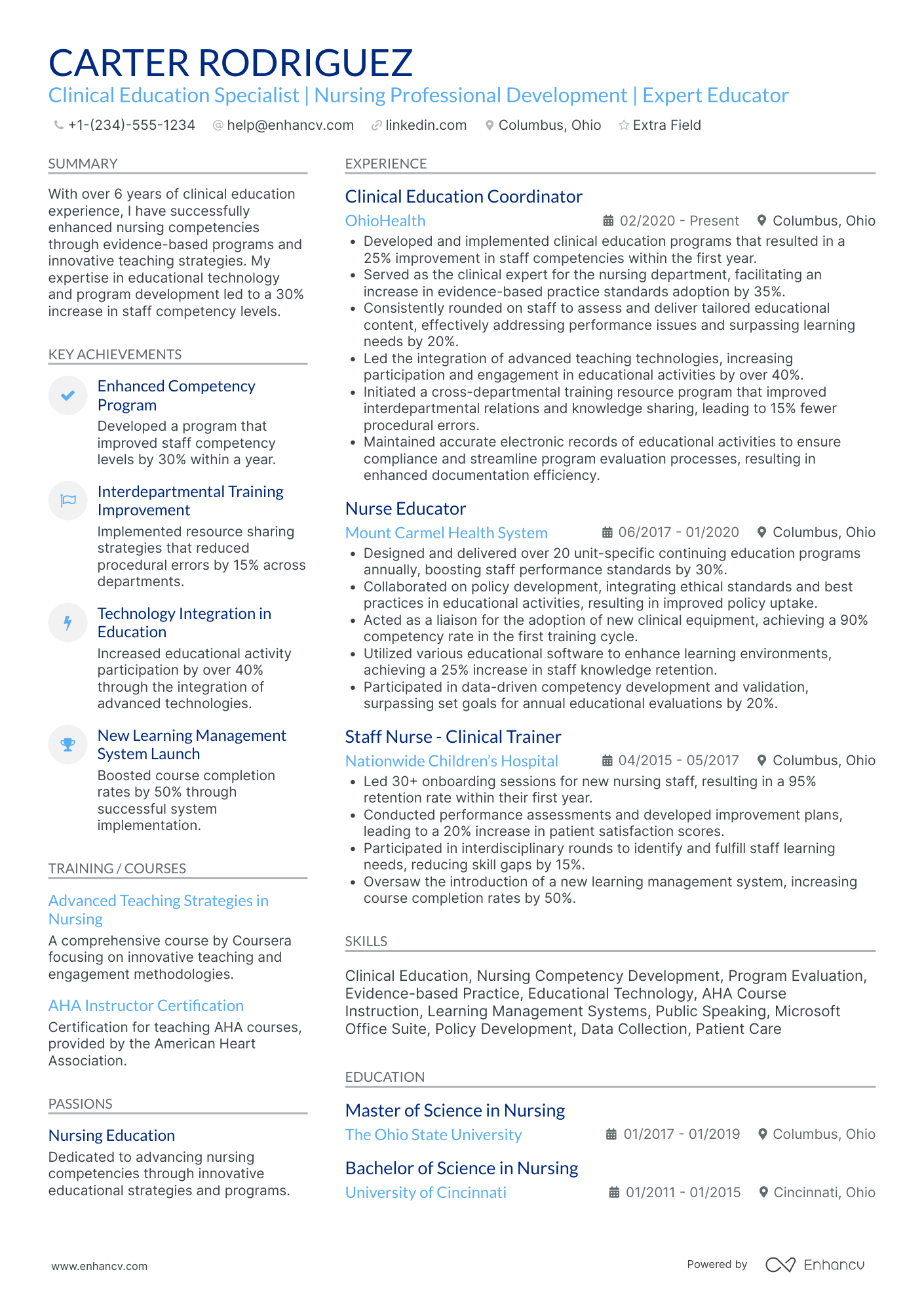 Nurse Educator Instructor Resume Example