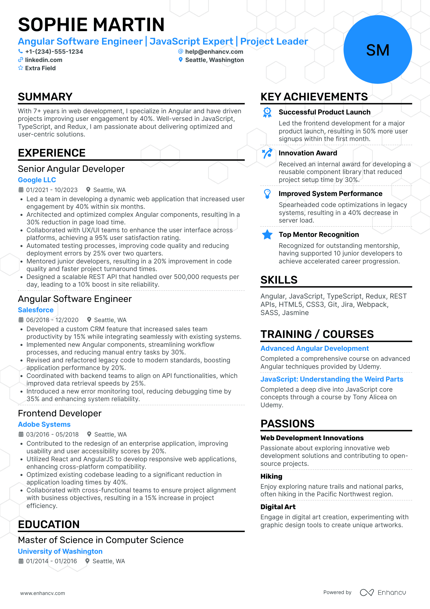 Angular Software Engineer Resume Example