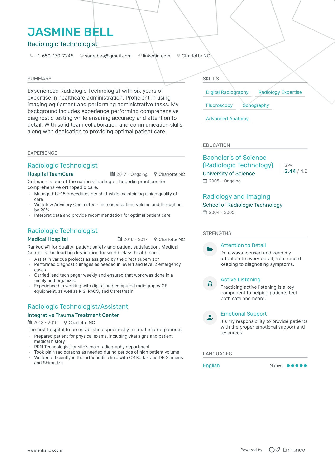 Radiologic Technologist Resume Example