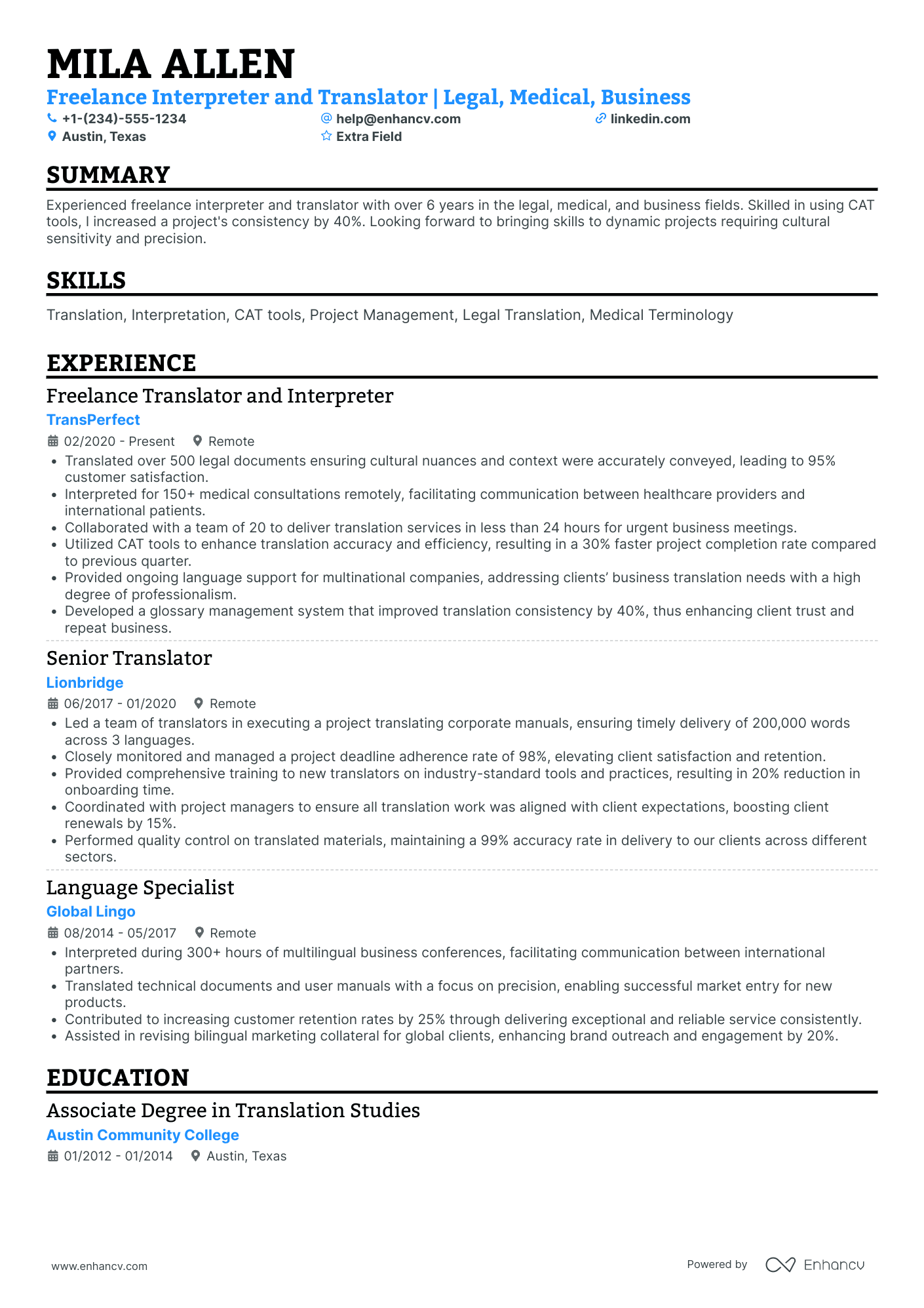 Literary Translator Resume Example