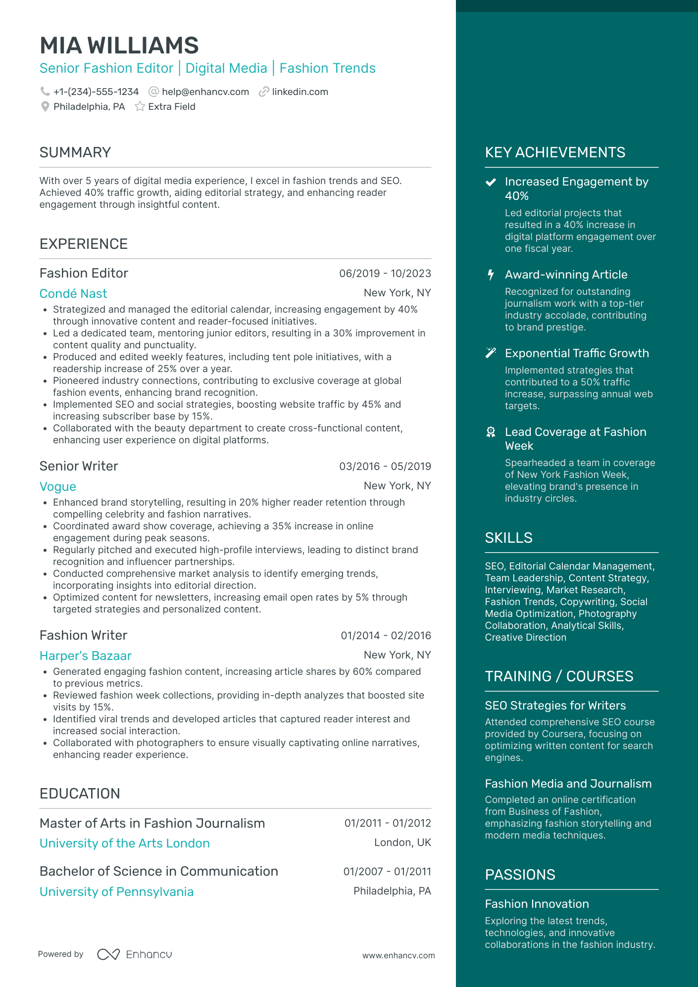 Senior Editor Resume Example