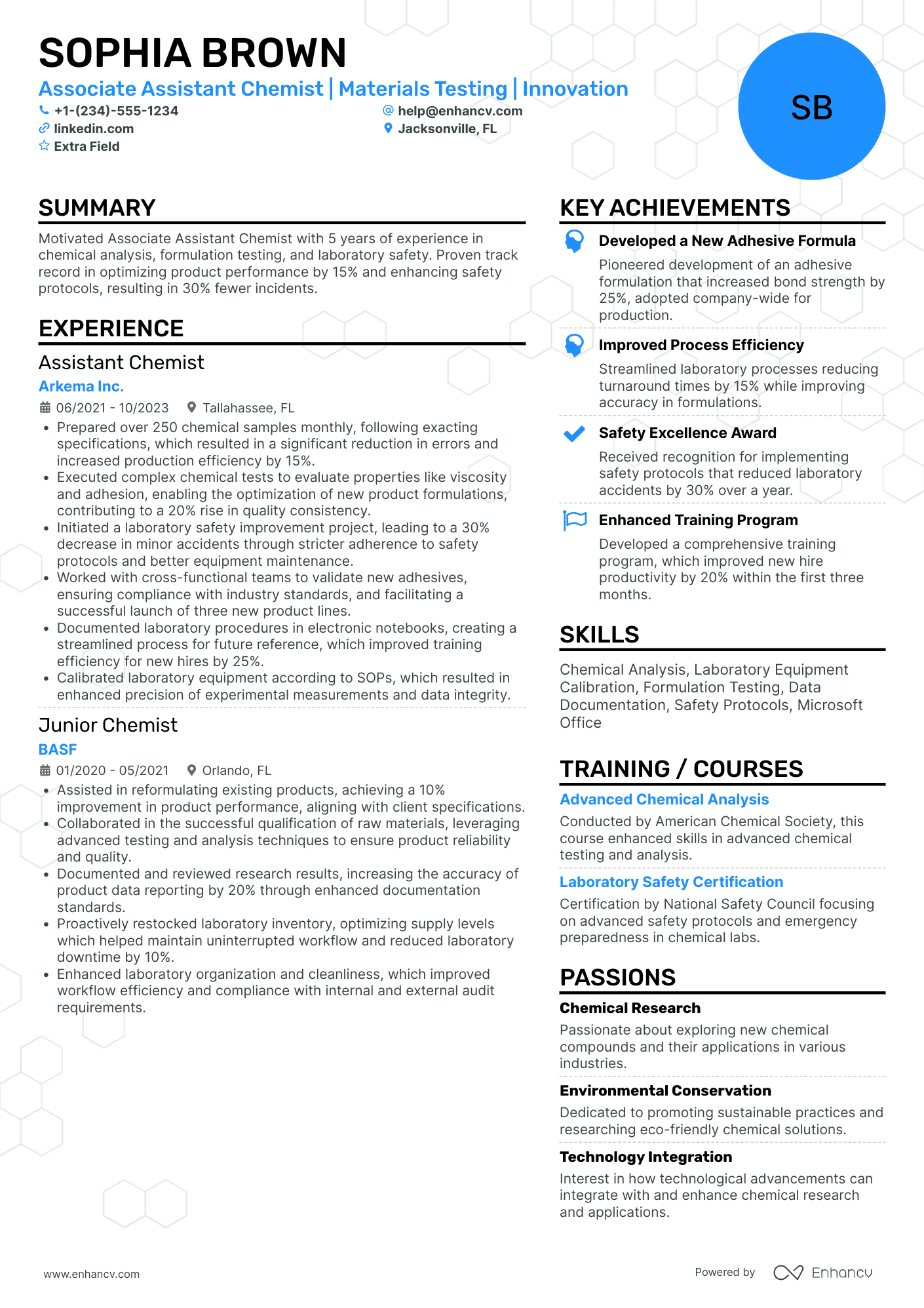 Assistant Chemist Resume Example