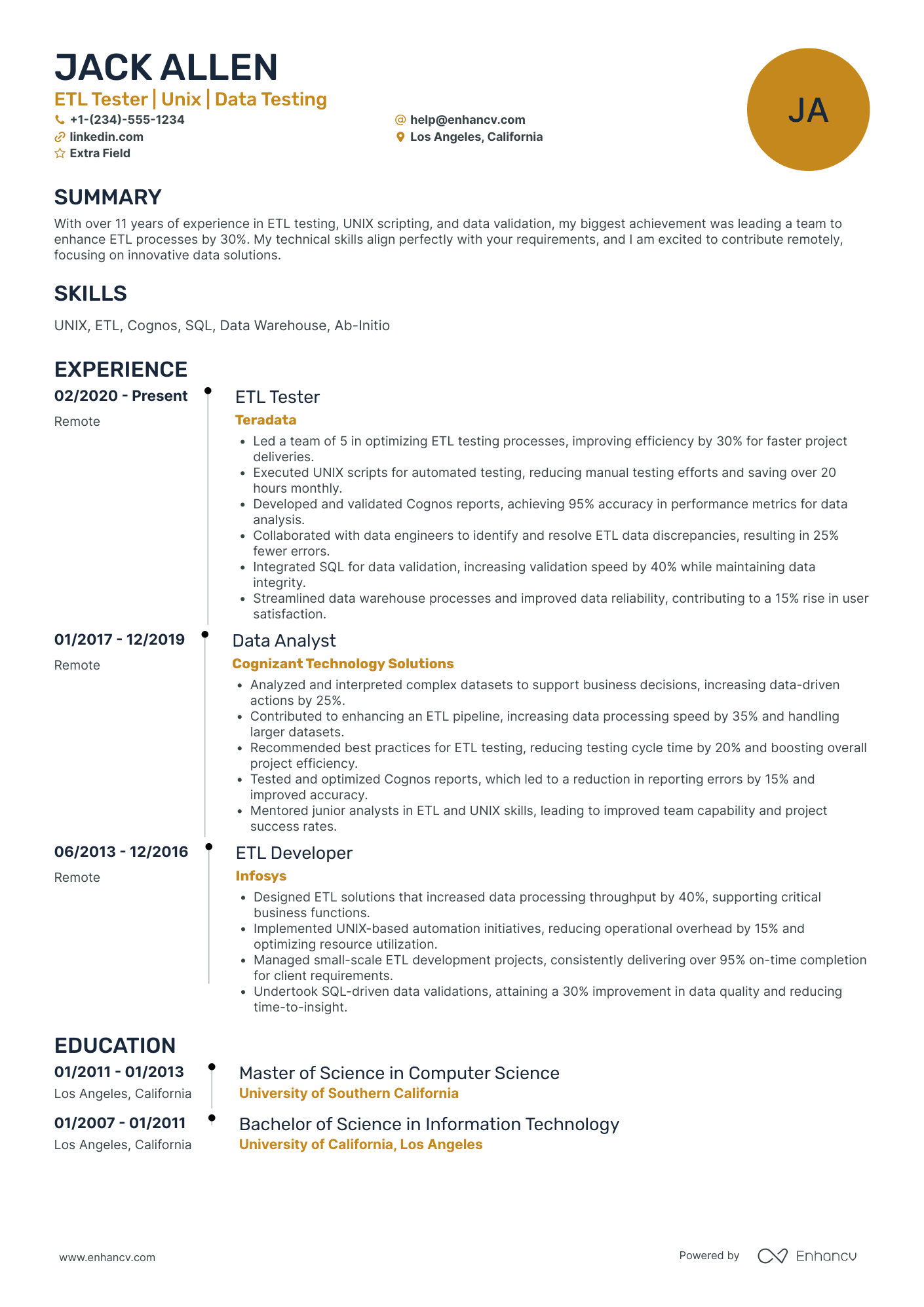 Informatica ETL Tester Resume Example