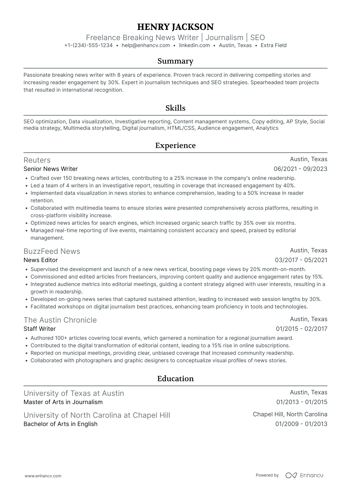 Freelance Academic Writer Resume Example