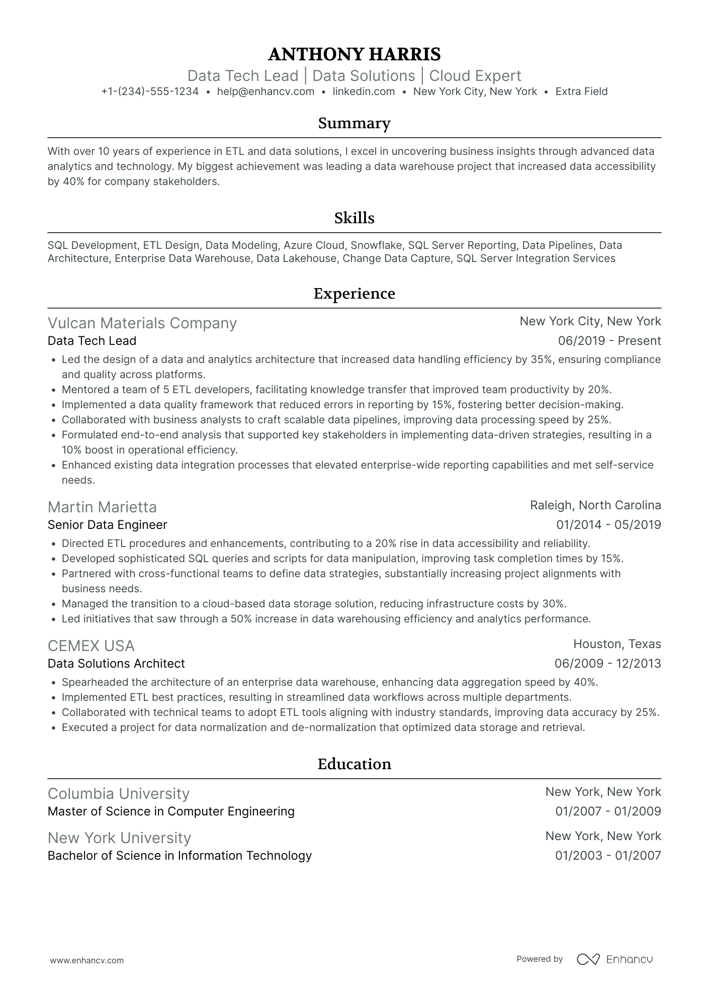 Azure Data Engineer Technical Lead Resume Example