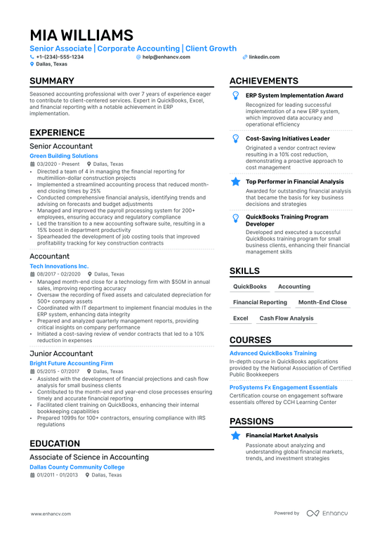 Corporate Accounting Resume Example