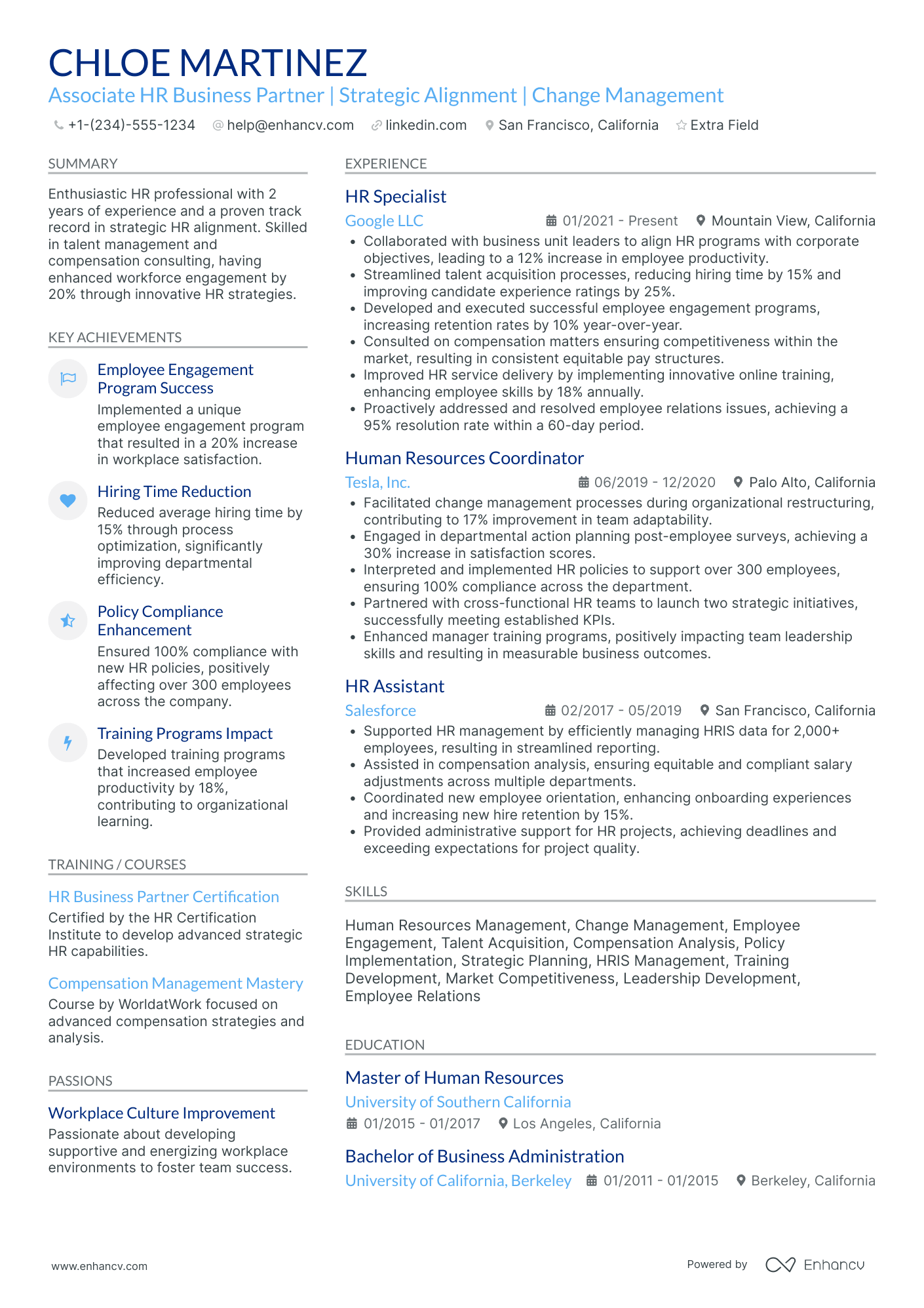 HR Business Partner Associate Resume Example