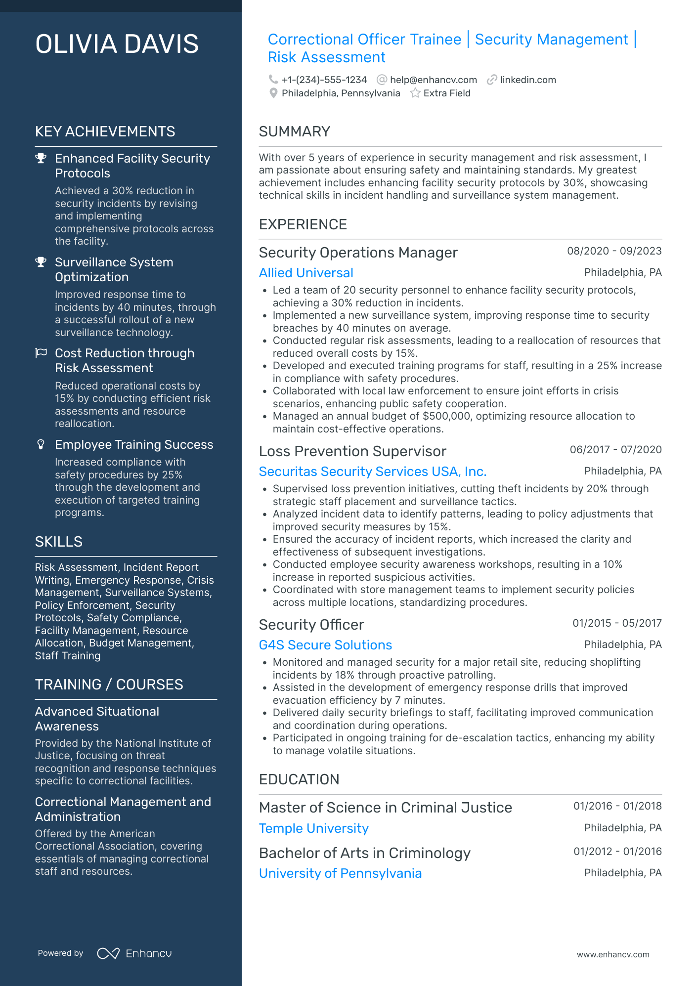 Correctional Officer Trainee Resume Example