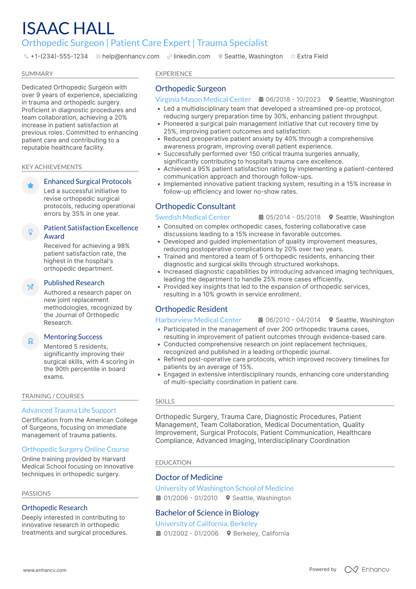 Orthopedic Doctor Resume Example