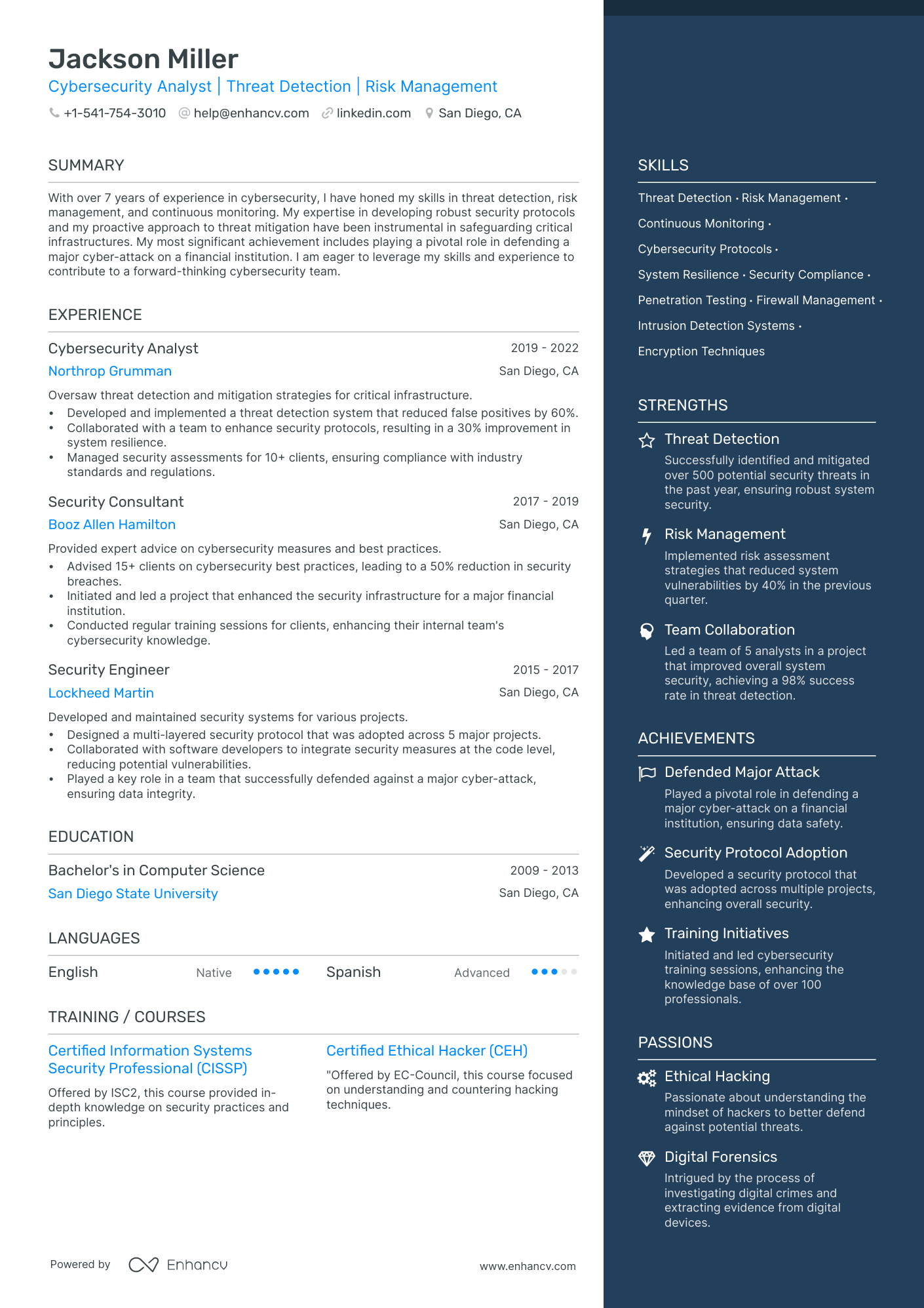 Cyber Security Analyst Resume Example