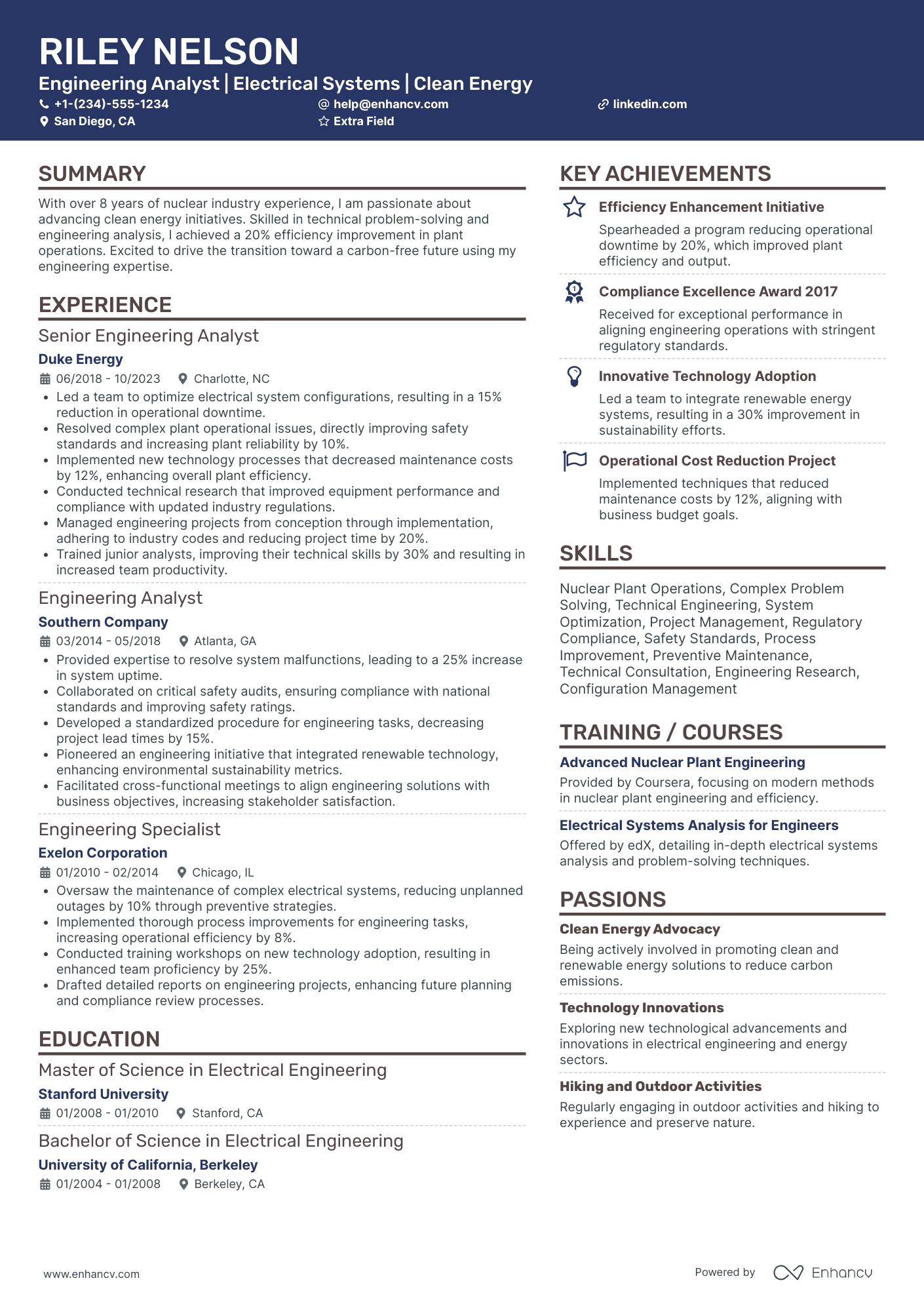 Electrical Engineering Systems Analyst Resume Example