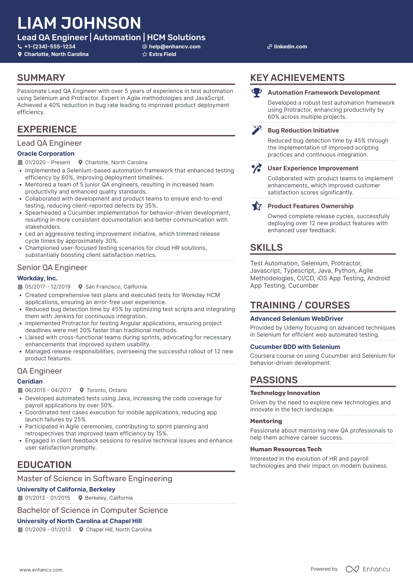 Lead Quality Engineer Resume Example